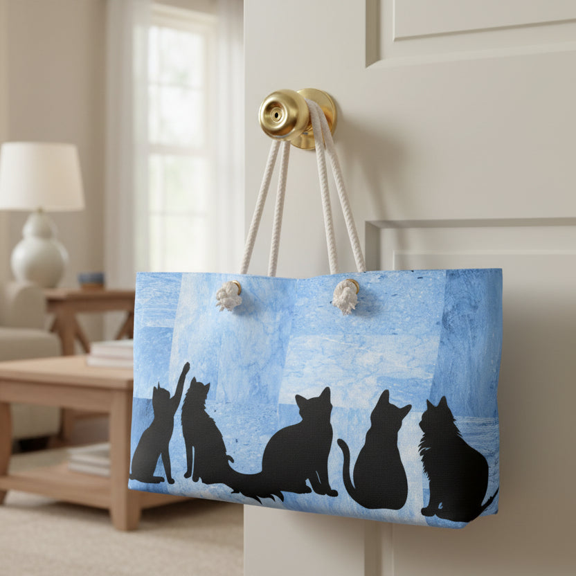 Kitties on Blue Block Weekender Bag - Bags - Epileptic Al’s Shop