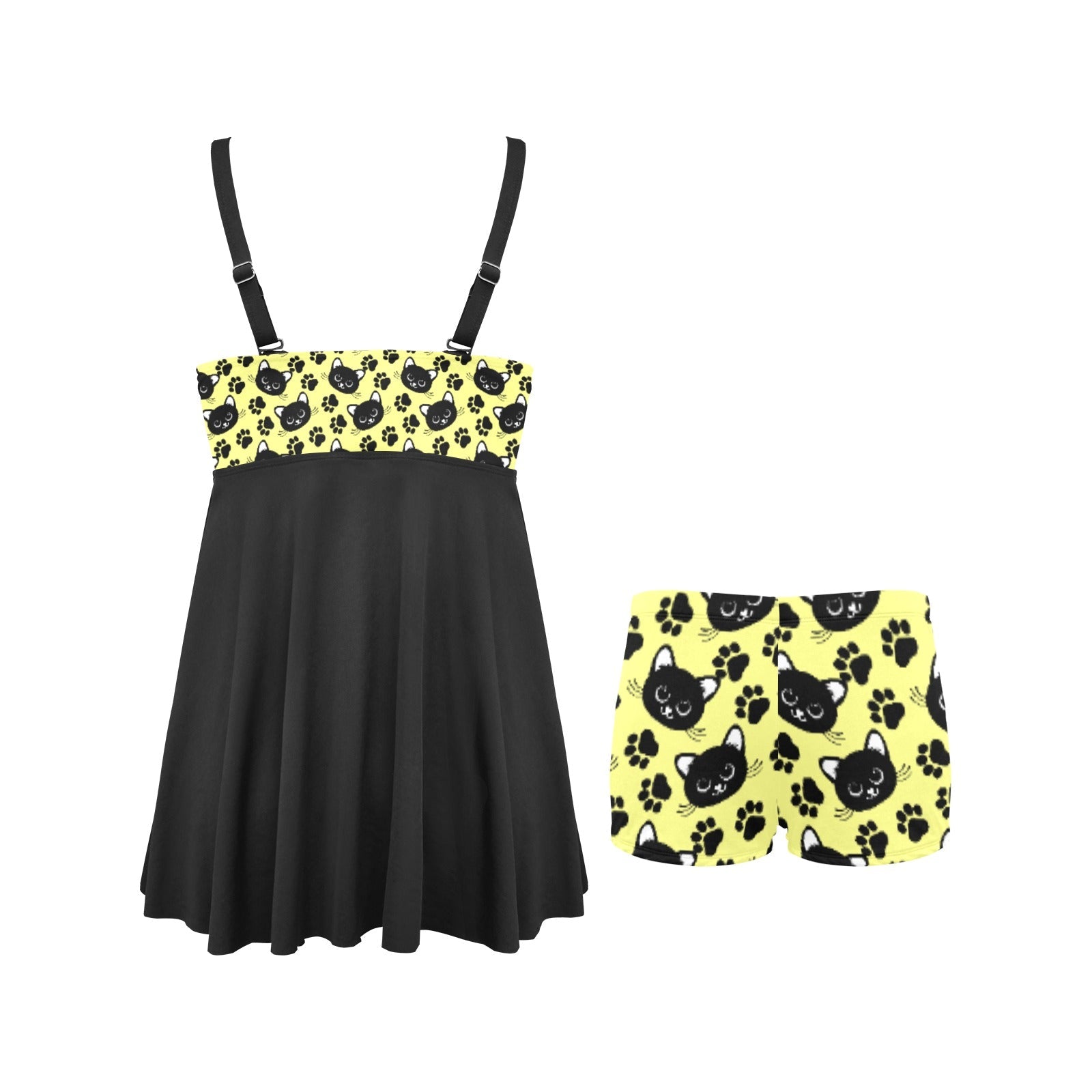 Kitties on Yellow Chest Pleat Swim Dress (S31) - Swimwear - Epileptic Al’s Shop