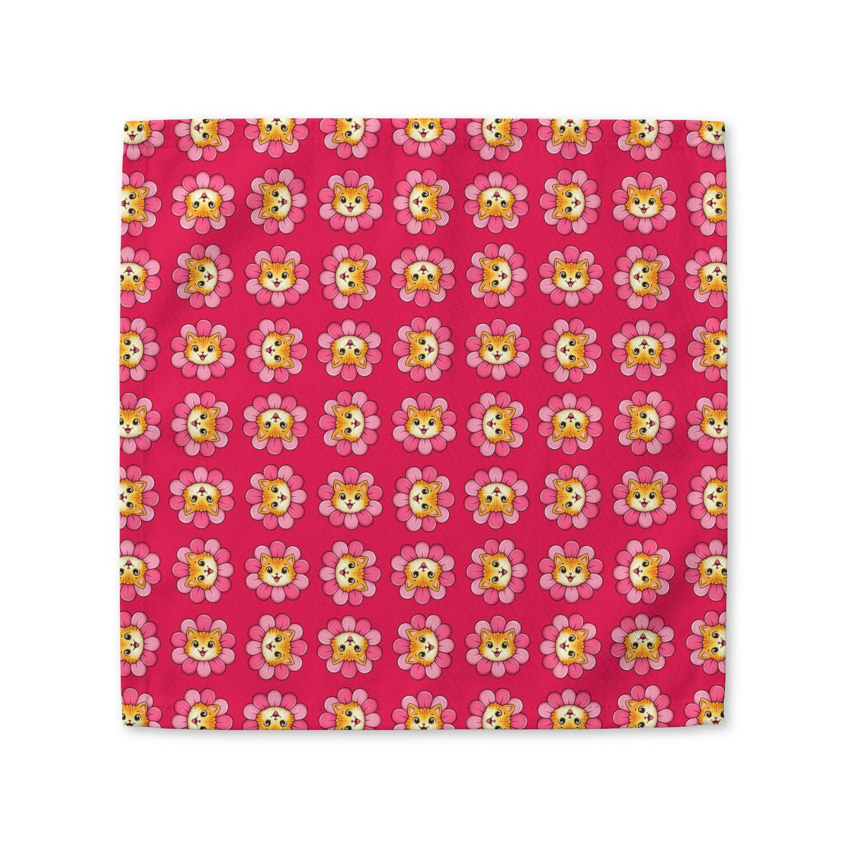 Kitty Bloom Cotton Twill Napkin | Pink Floral Cat Table Linen - Dining, Napkins - EpiAl's Shop