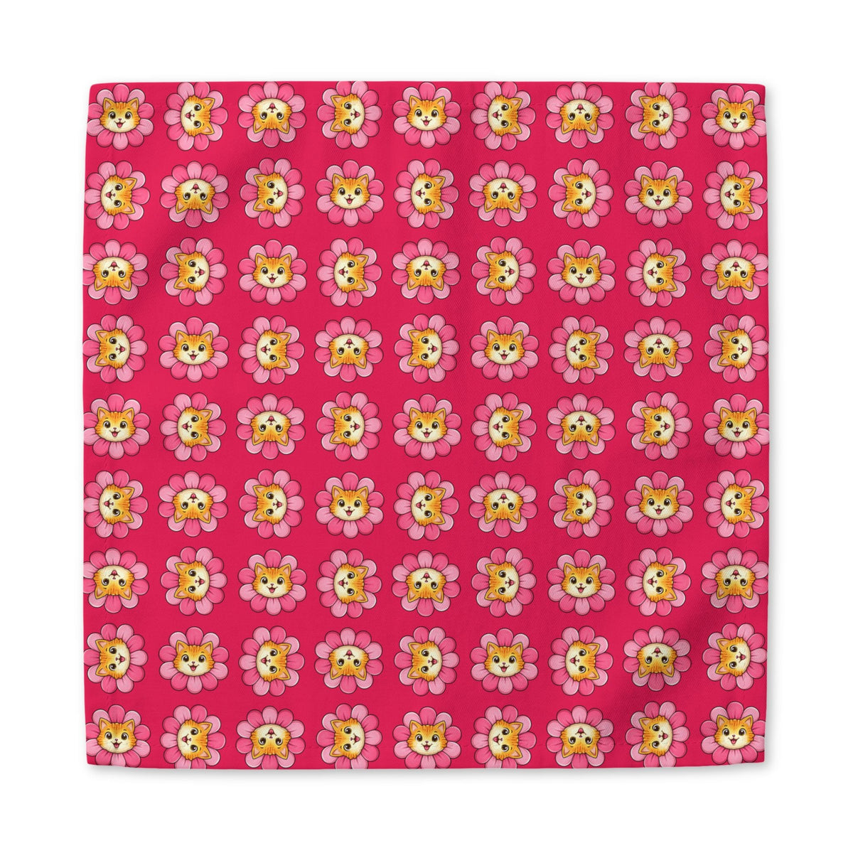 Kitty Bloom Cotton Twill Napkin | Pink Floral Cat Table Linen - Dining, Napkins - EpiAl's Shop