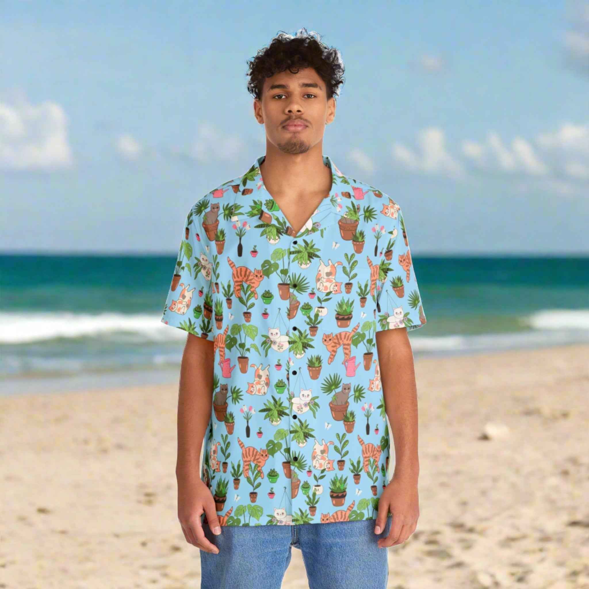 Kitty in Palms Men's Hawaiian Shirt - EpiAl's Shop
