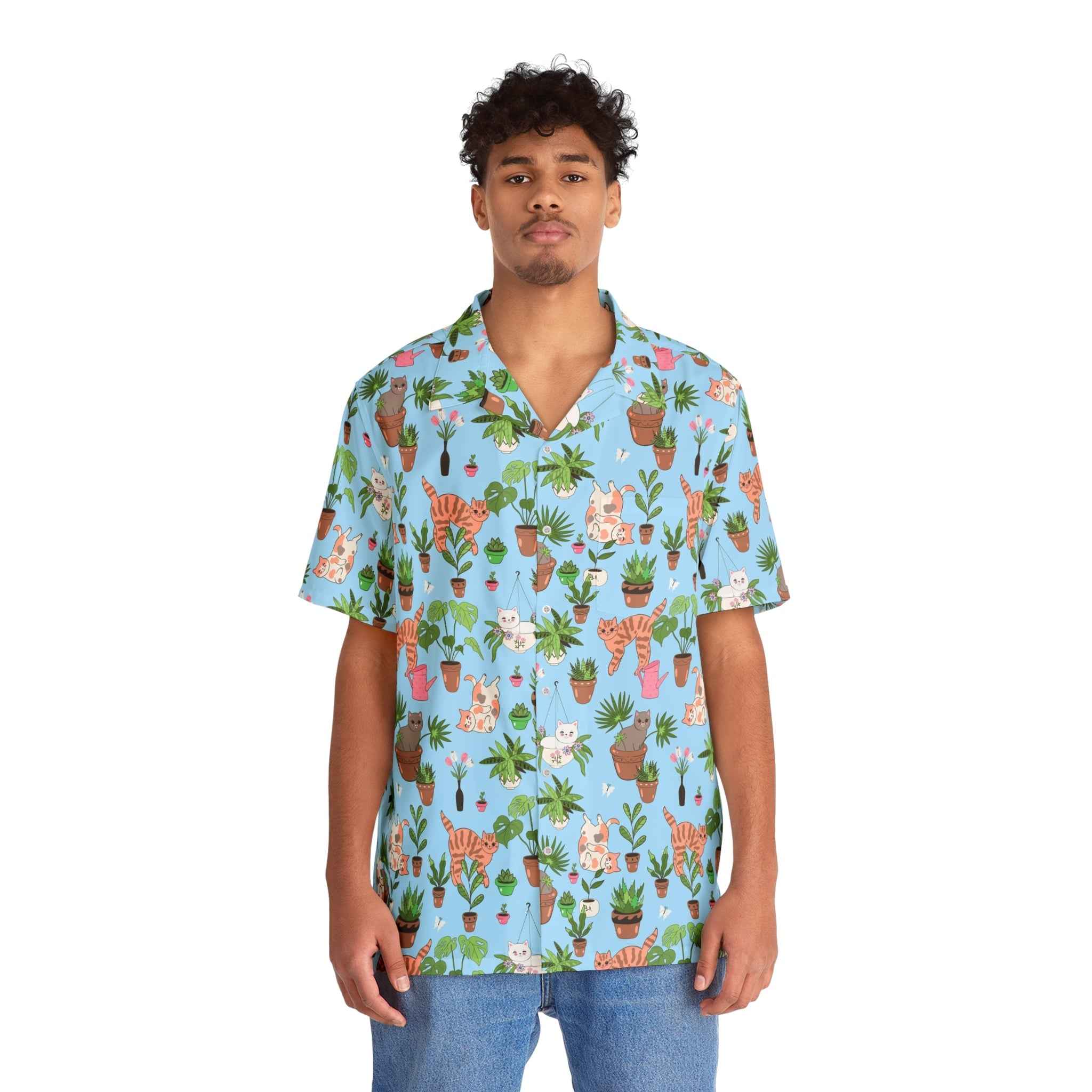 Kitty in Palms Men's Hawaiian Shirt - EpiAl's Shop