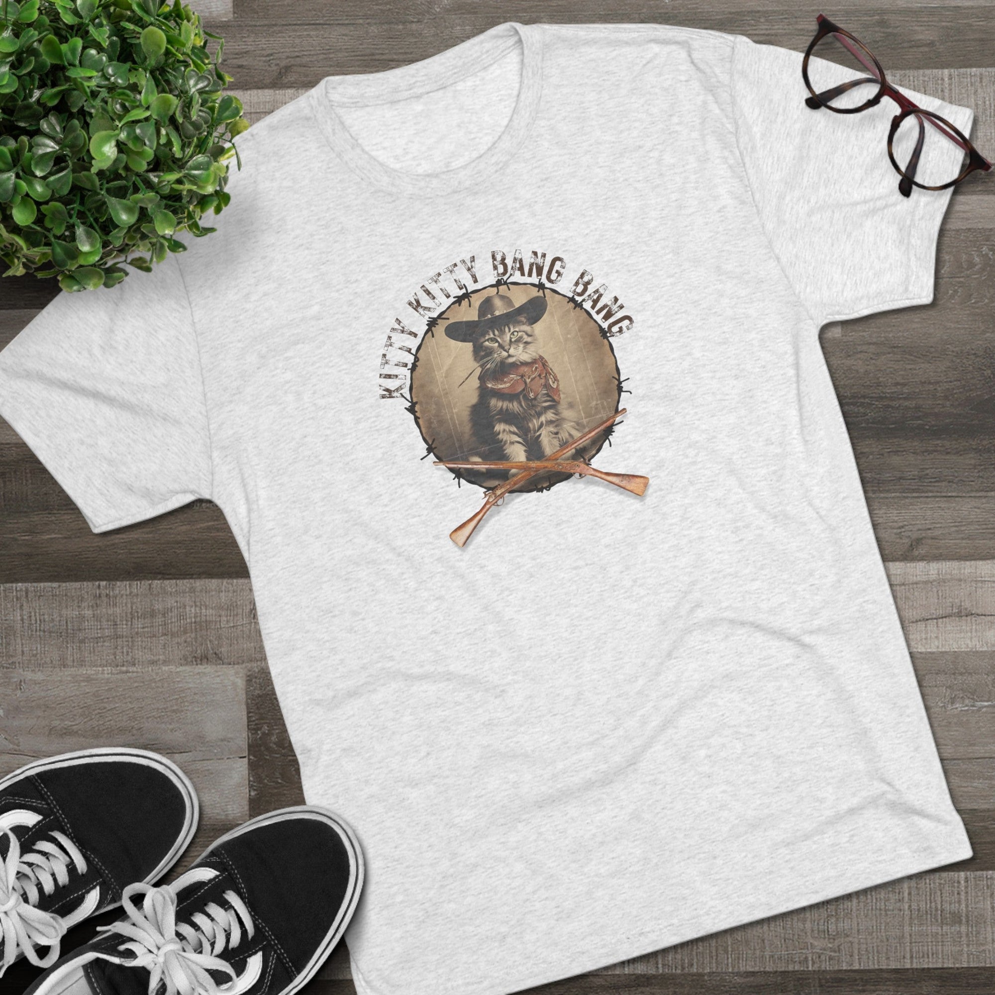 Kitty Kitty Bang Bang Unisex Tri - Blend Crew Tee - T - Shirt - Epileptic Al’s Shop