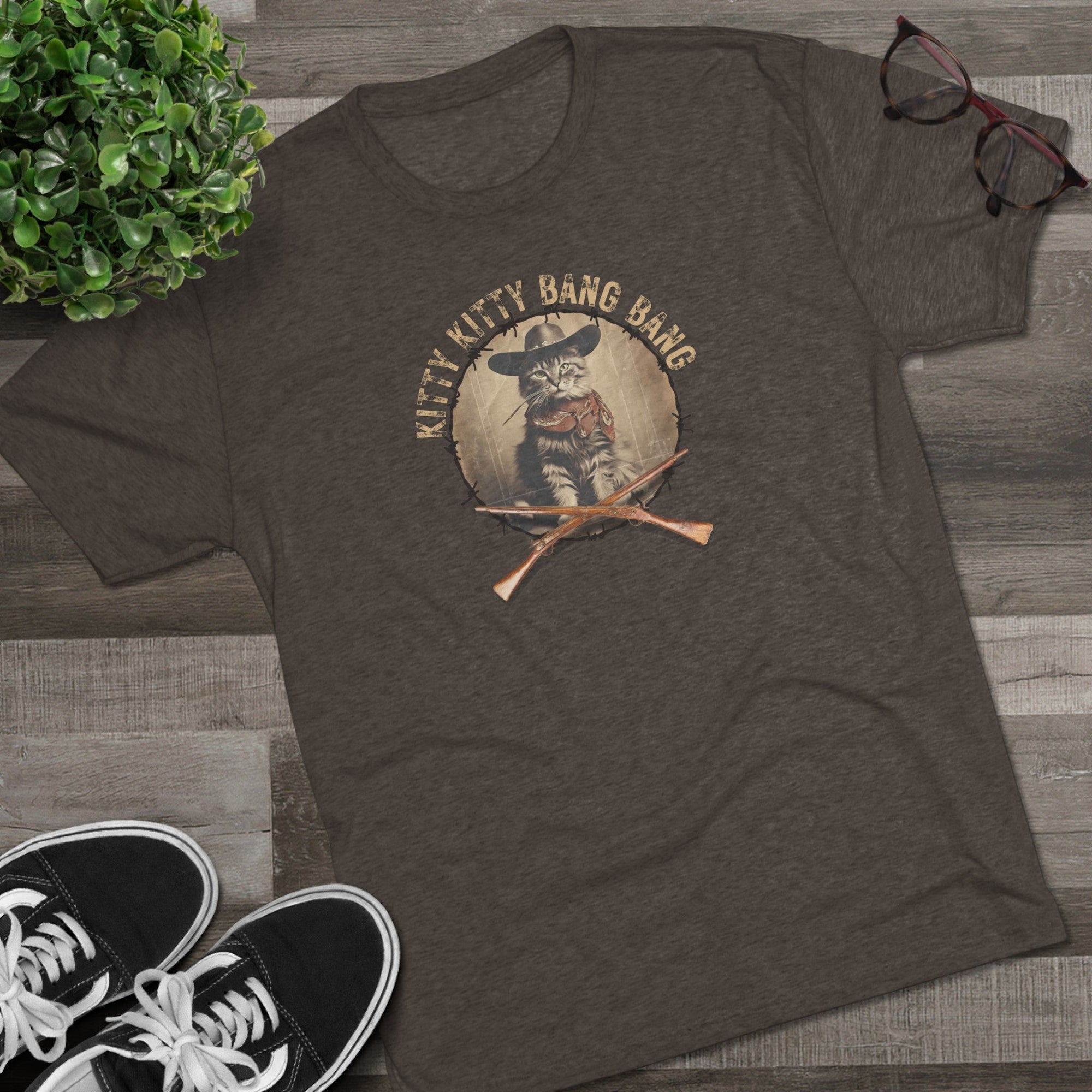 Kitty Kitty Bang Bang Unisex Tri - Blend Crew Tee - T - Shirt - Epileptic Al’s Shop