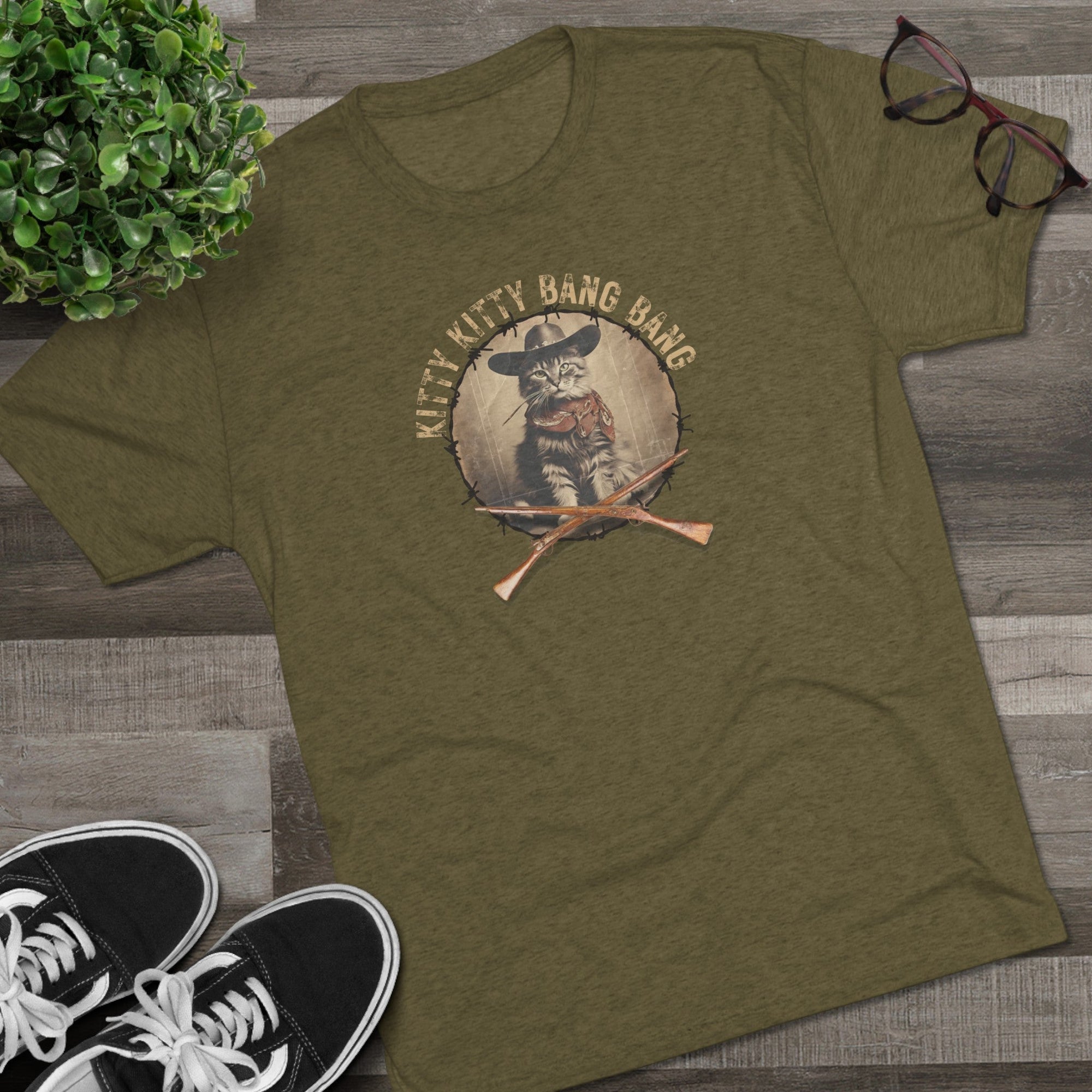 Kitty Kitty Bang Bang Unisex Tri - Blend Crew Tee - T - Shirt - Epileptic Al’s Shop