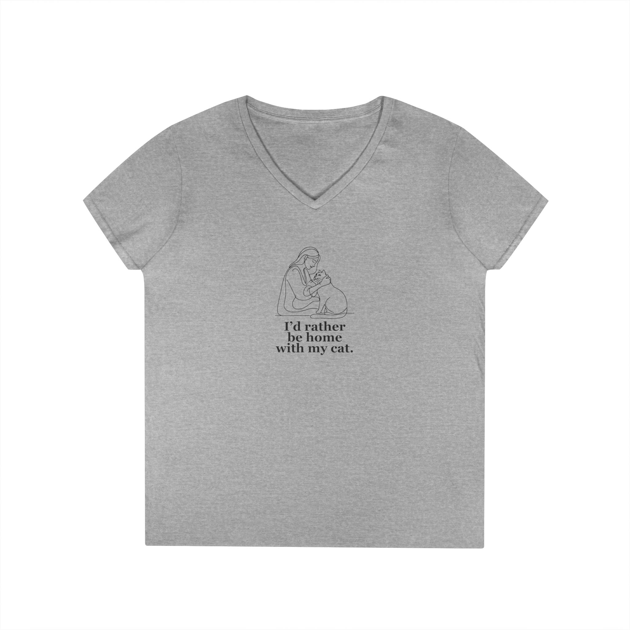 Ladies' V - Neck T-Shirt - 'I'd Rather Be Home With My Cat' - Cat Lover Tee - Clothing, T-shirts - EpiAl's Shop