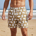 Laid-Back Cat Chaos Swim Trunks – Sand Tone Minimalist Print, Casual Beach Shorts - Clothing, Men, Swimsuit - EpiAl's Shop