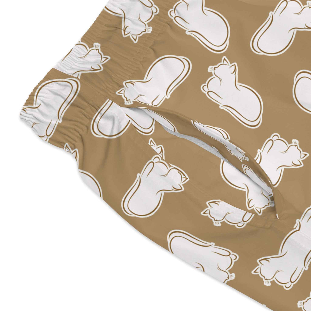 Laid-Back Cat Chaos Swim Trunks – Sand Tone Minimalist Print, Casual Beach Shorts - Clothing, Men, Swimsuit - EpiAl's Shop