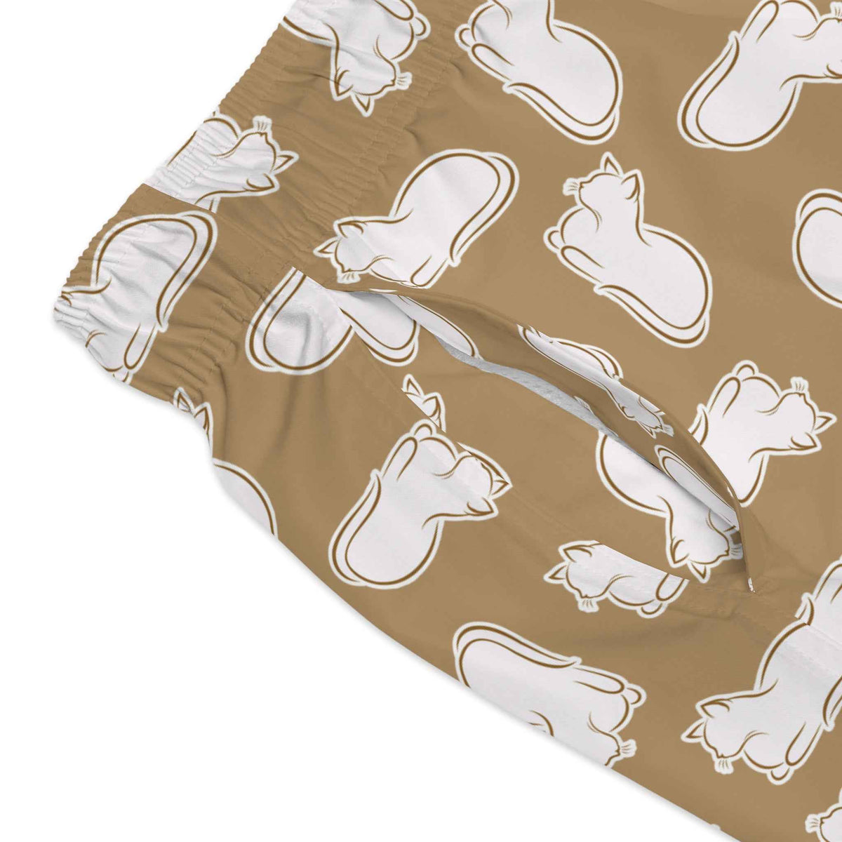 Laid-Back Cat Chaos Swim Trunks – Sand Tone Minimalist Print, Casual Beach Shorts - Clothing, Men, Swimsuit - EpiAl's Shop