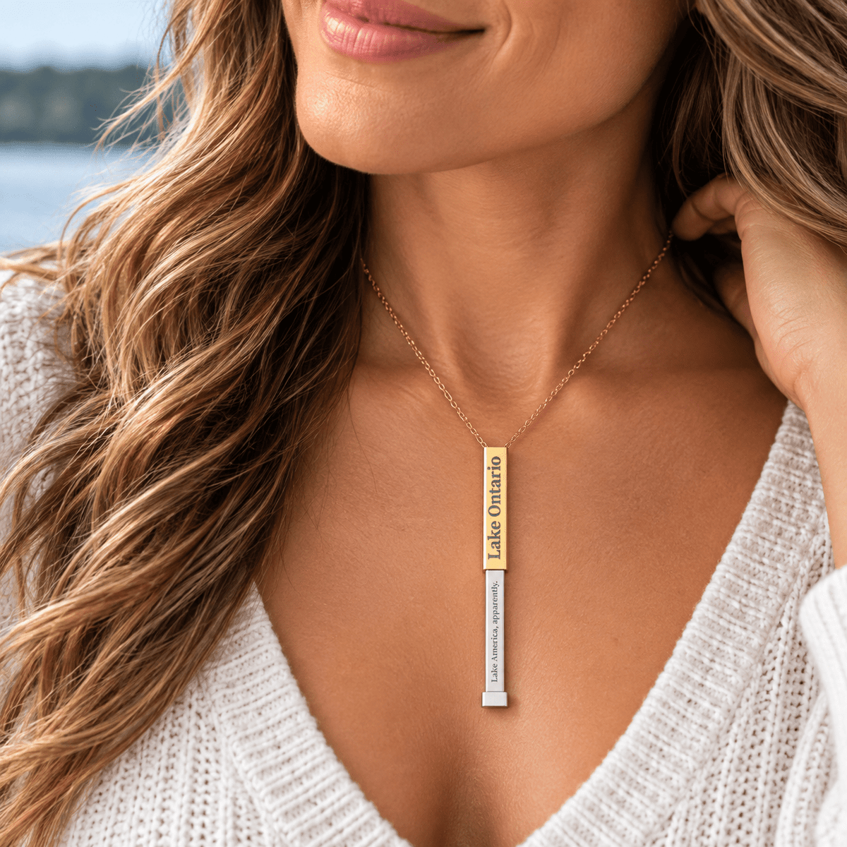 Lake Ontario / Lake America, Apparently Hidden Message Sliding Bar Necklace - Jewelry, Necklaces - EpiAl's Shop