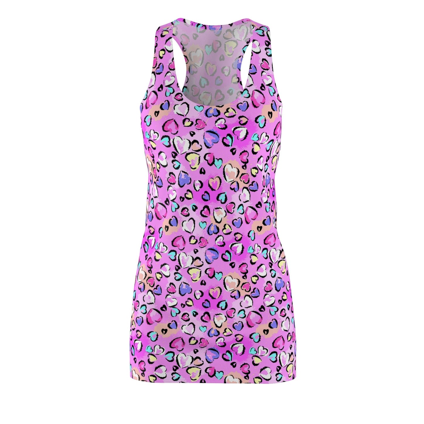 Leopard Heart Print Women's Cut & Sew Racerback Dress - All Over Prints - Epileptic Al’s Shop