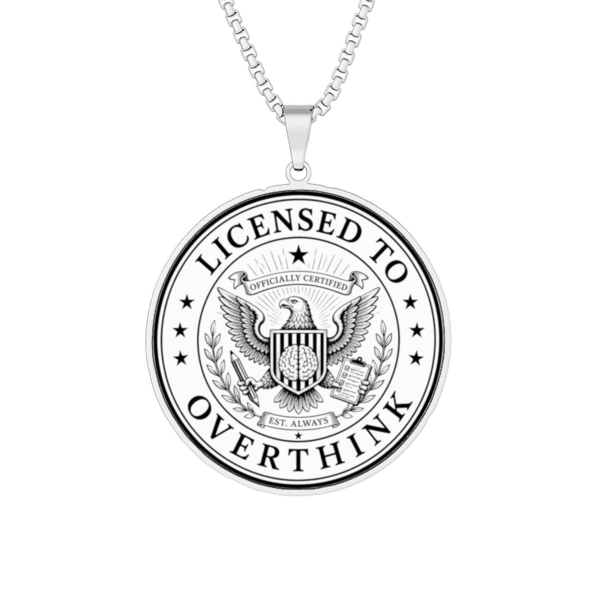 Licensed To Overthink Necklace | Faux Official Seal Pendant - Jewelry, Necklaces - EpiAl's Shop