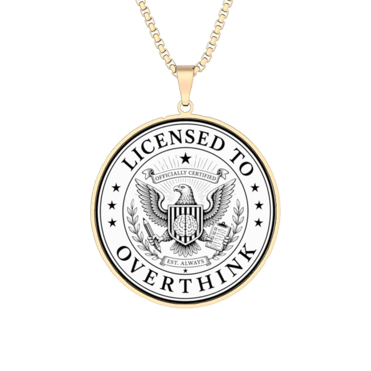 Licensed To Overthink Necklace | Faux Official Seal Pendant - Jewelry, Necklaces - EpiAl's Shop