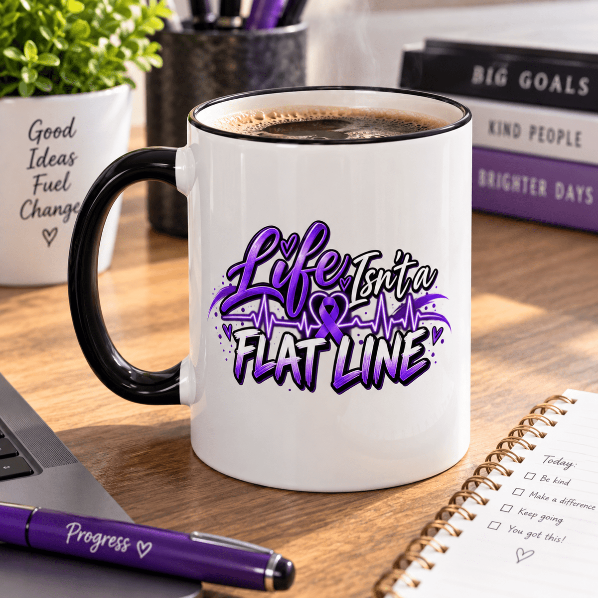 Life Isn’t a Flat Line Epilepsy Awareness Accent Mug — 11/15oz - Drinkware, Coffee Mugs - EpiAl's Shop