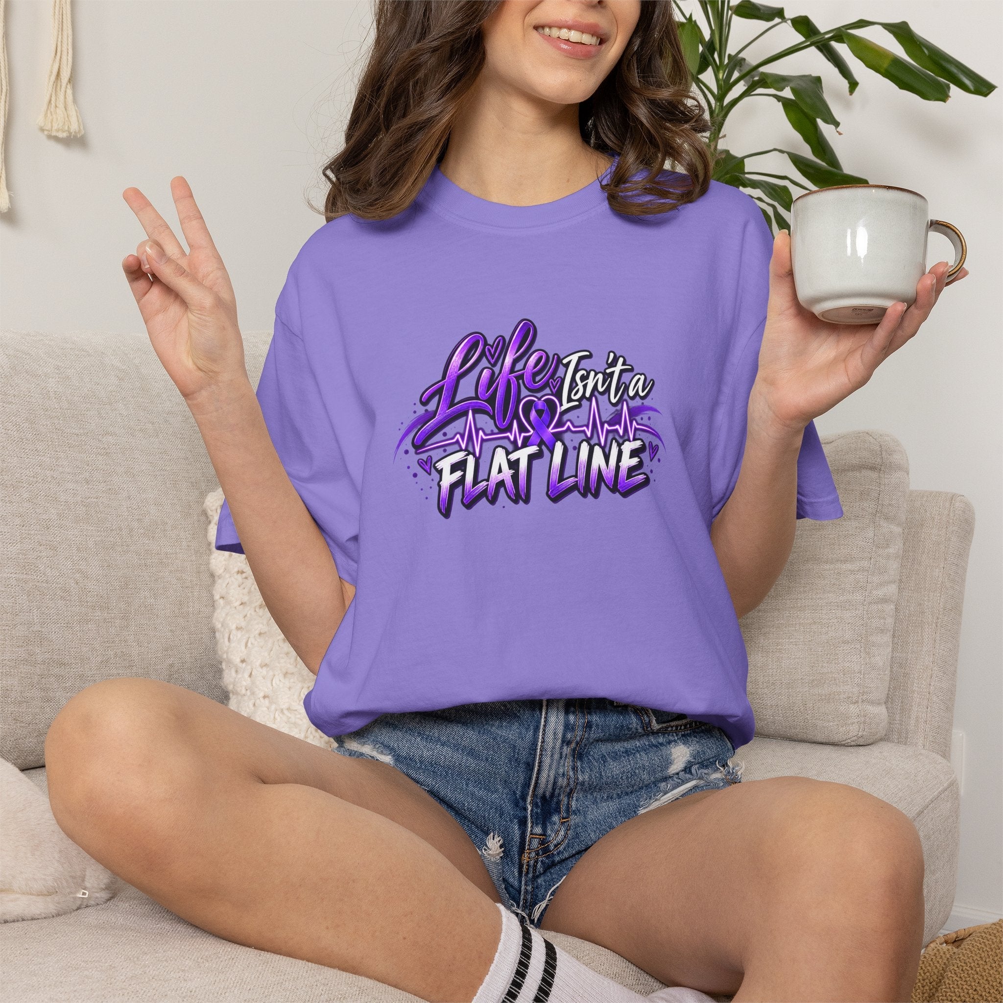 Life Isn’t a Flat Line Epilepsy Awareness Garment-Dyed T-Shirt - Clothing, Unisex, T-Shirts - EpiAl's Shop