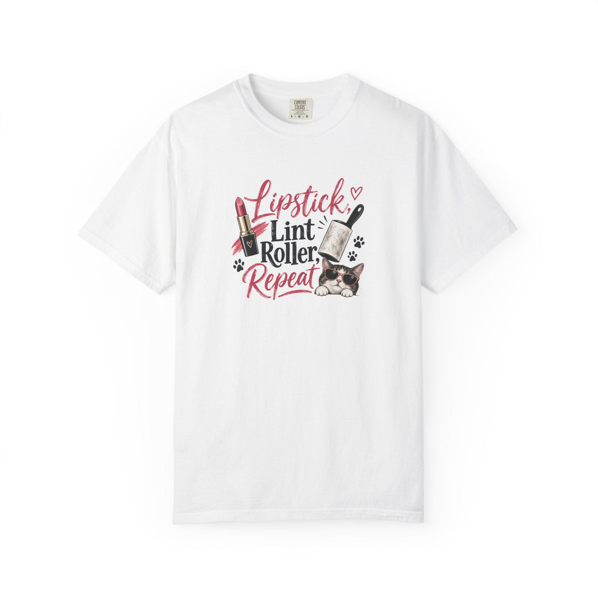 Lipstick, Lint Roller, Repeat Cat Lady Garment-Dyed T-Shirt - Clothing, Women, T-Shirts - EpiAl's Shop