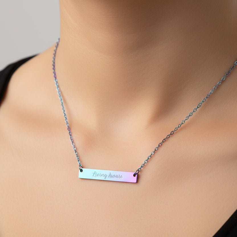 Living Aware — Engraved Bar Necklace - Jewelry, Necklaces - EpiAl's Shop