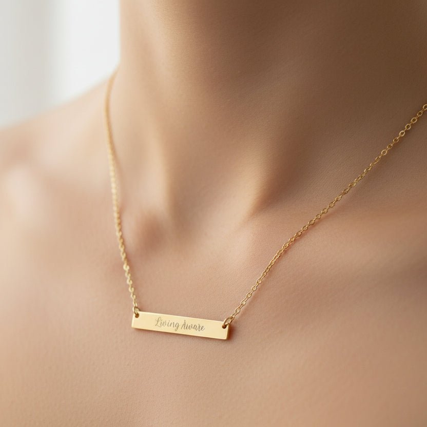 Living Aware — Engraved Bar Necklace - Jewelry, Necklaces - EpiAl's Shop