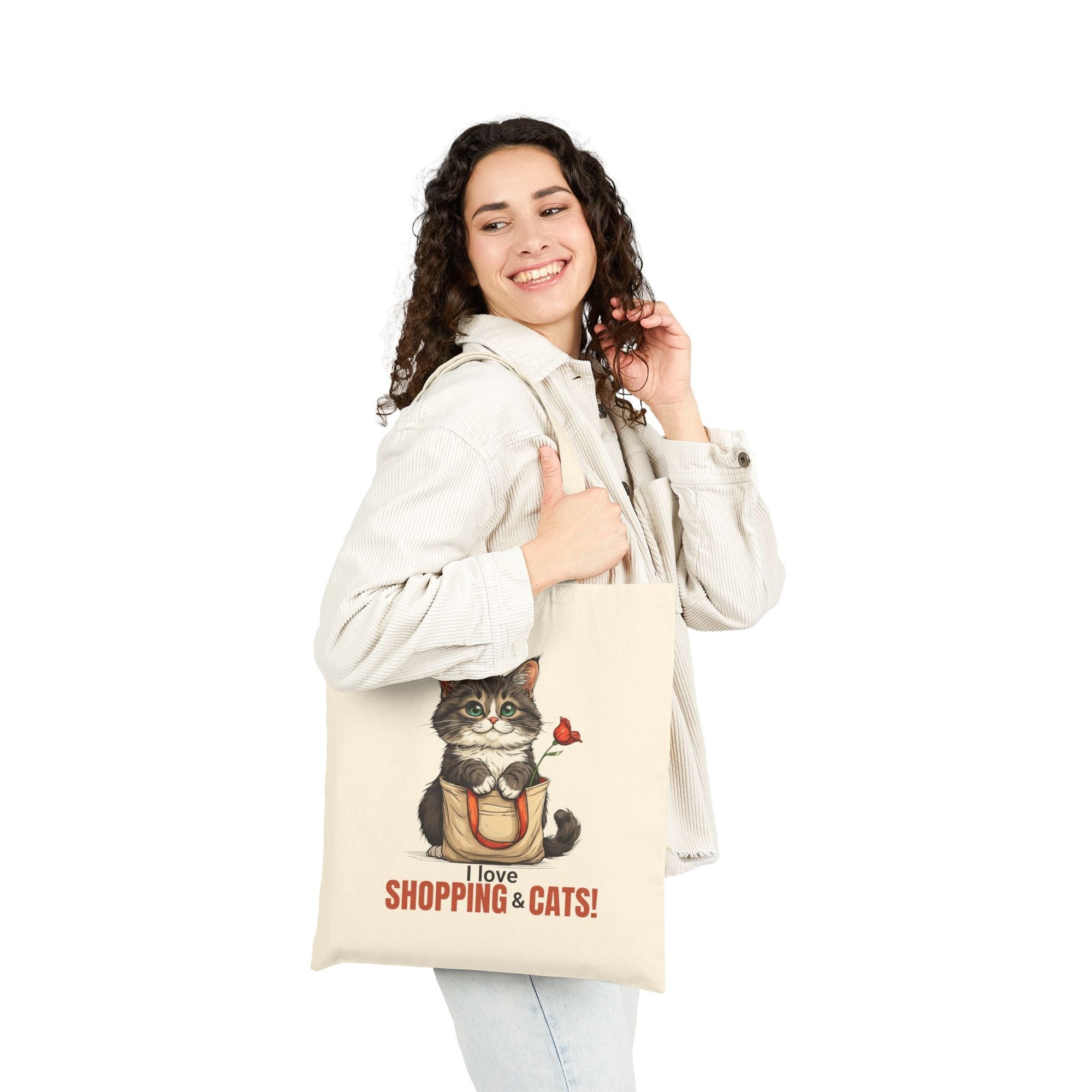 Love Shopping & Cats Tote Bag, Eco - Friendly Canvas - Bags, Tote - EpiAl's Shop