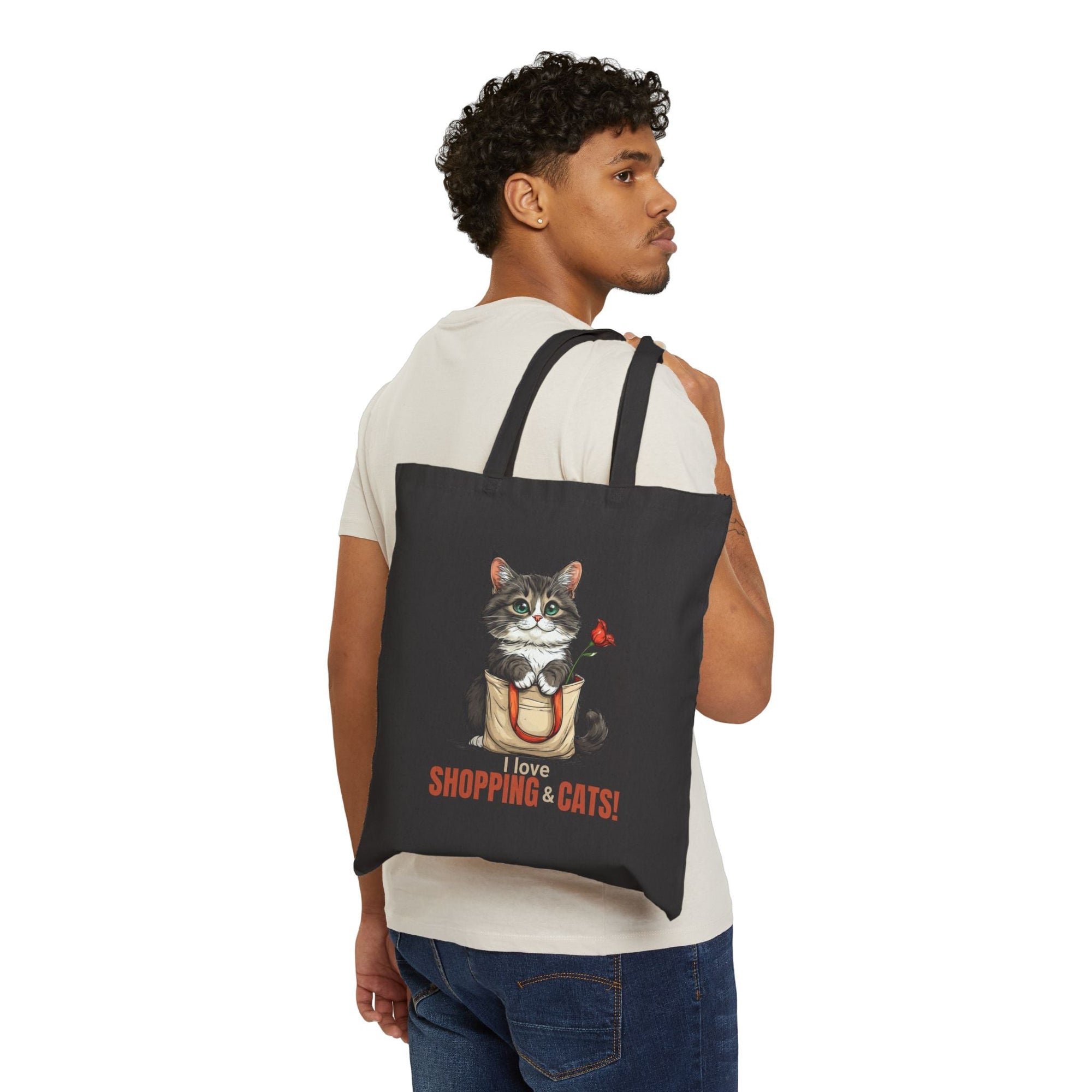 Love Shopping & Cats Tote Bag, Eco - Friendly Canvas - Bags, Tote - EpiAl's Shop