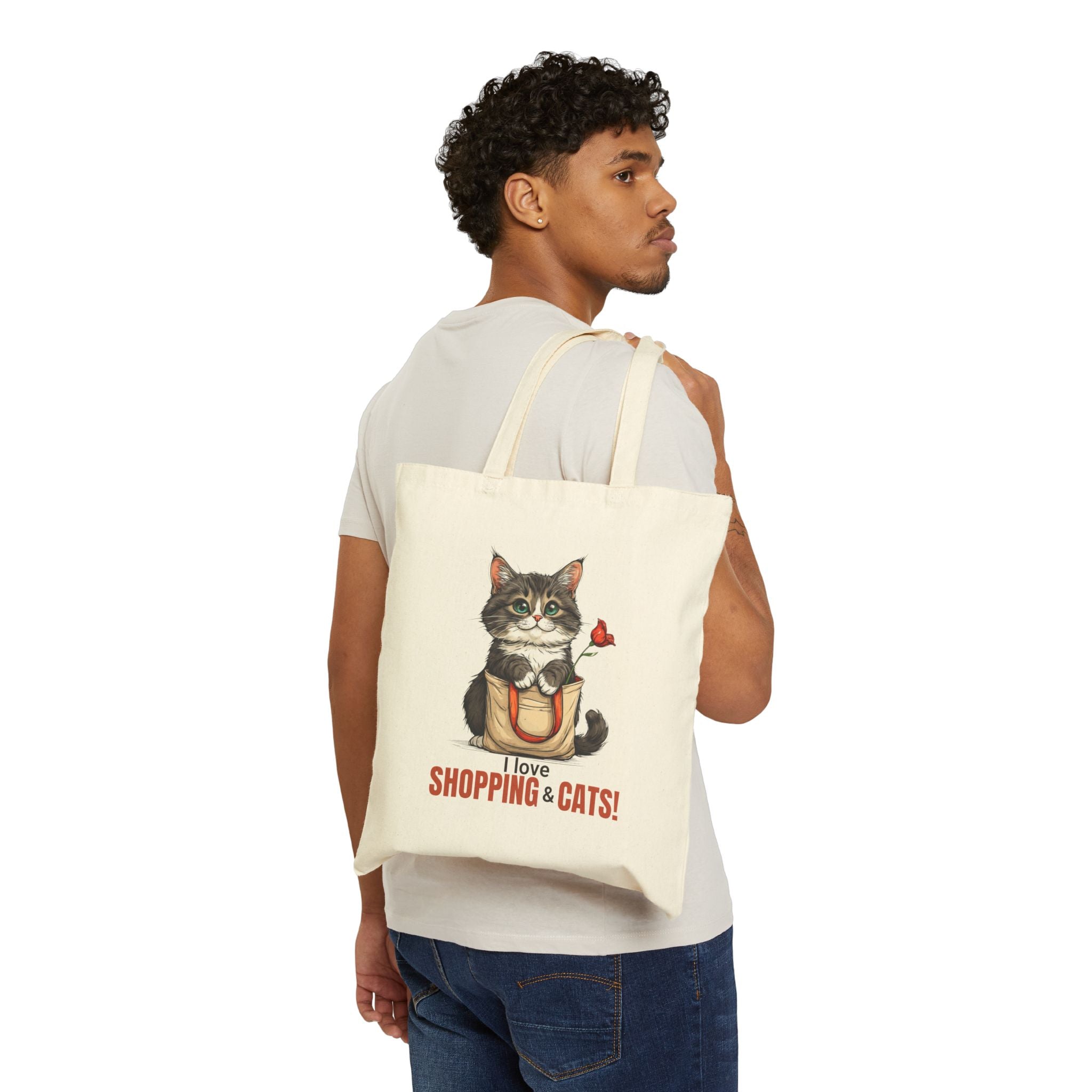 Love Shopping & Cats Tote Bag, Eco - Friendly Canvas - Bags, Tote - EpiAl's Shop