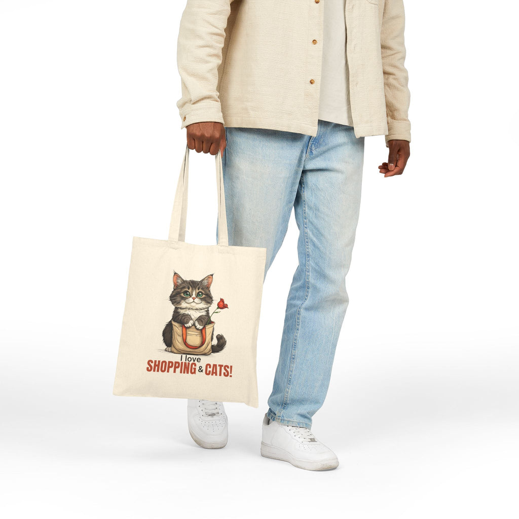 Love Shopping & Cats Tote Bag, Eco - Friendly Canvas - Bags, Tote - EpiAl's Shop
