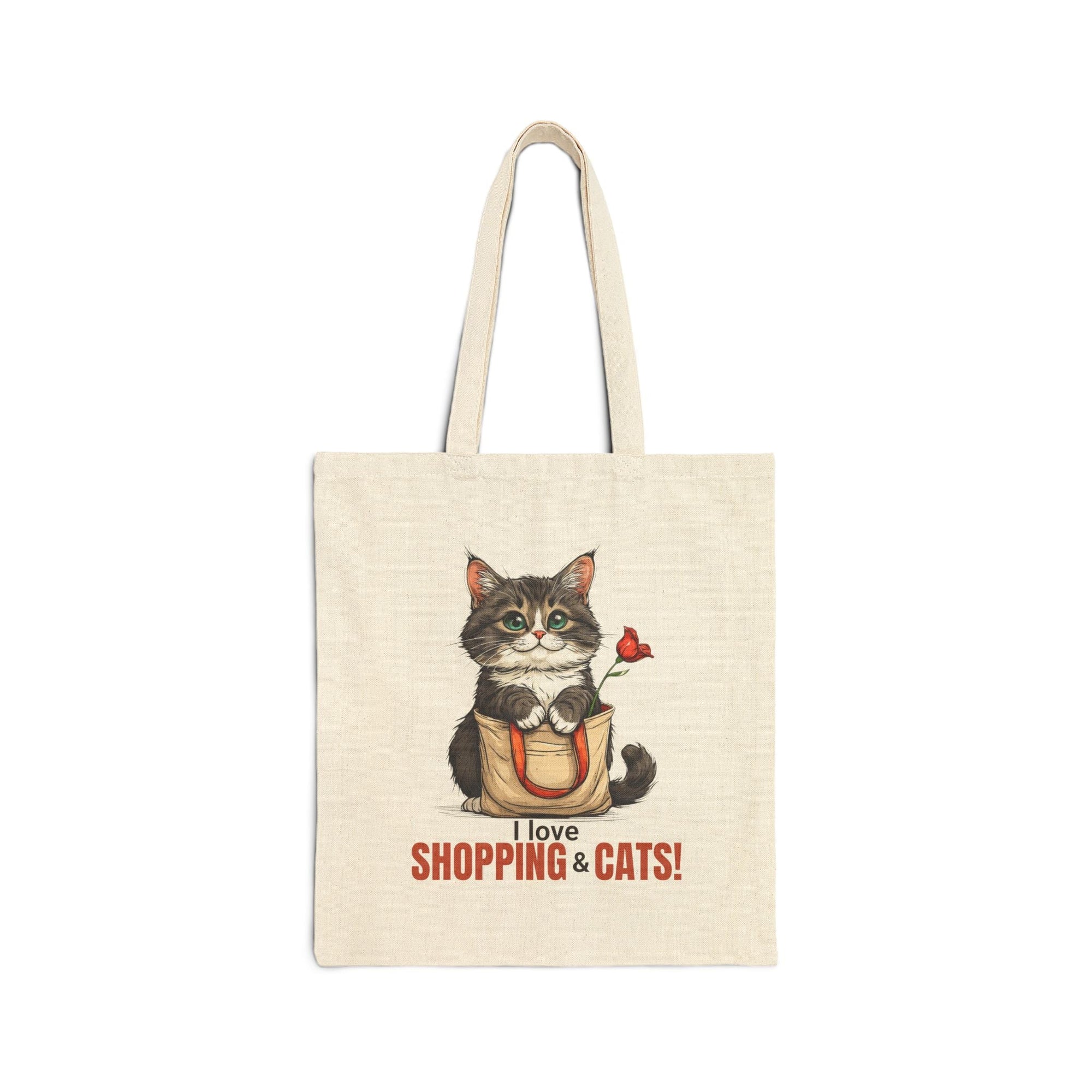 Love Shopping & Cats Tote Bag, Eco - Friendly Canvas - Bags, Tote - EpiAl's Shop