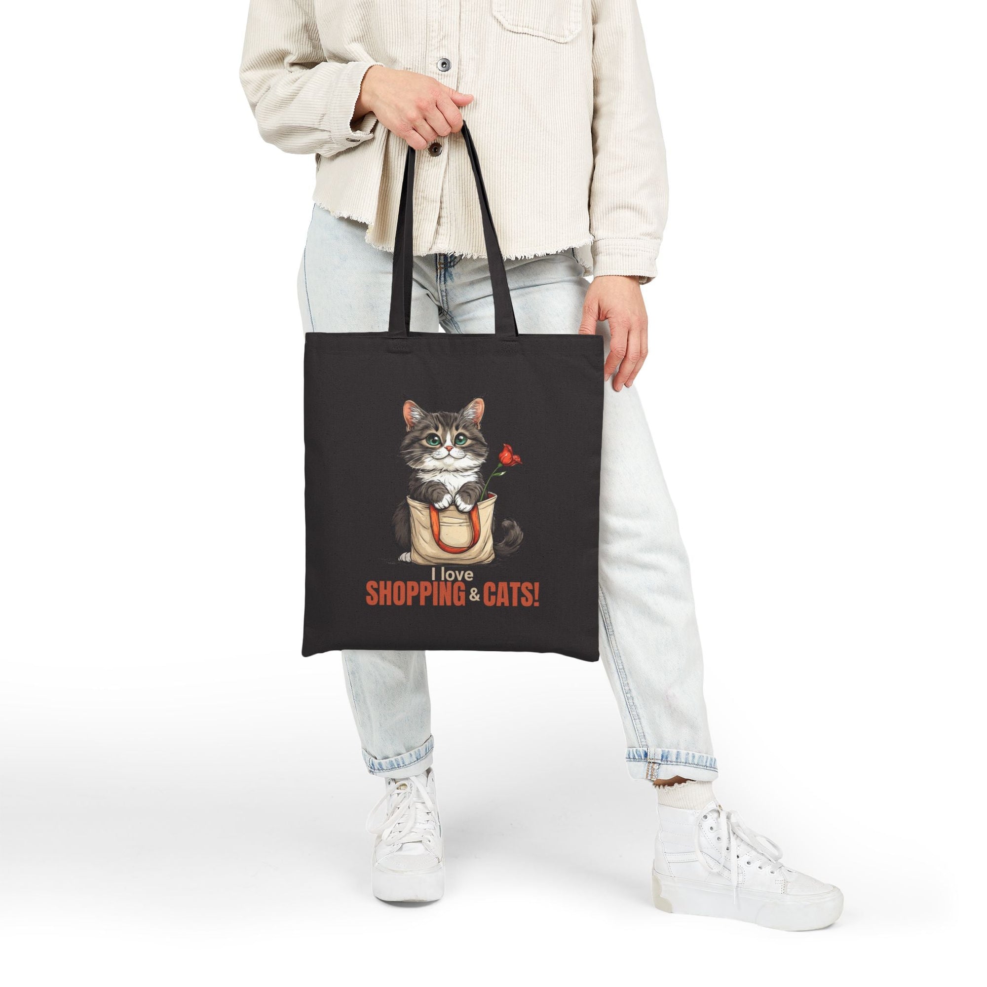 Love Shopping & Cats Tote Bag, Eco - Friendly Canvas - Bags, Tote - EpiAl's Shop