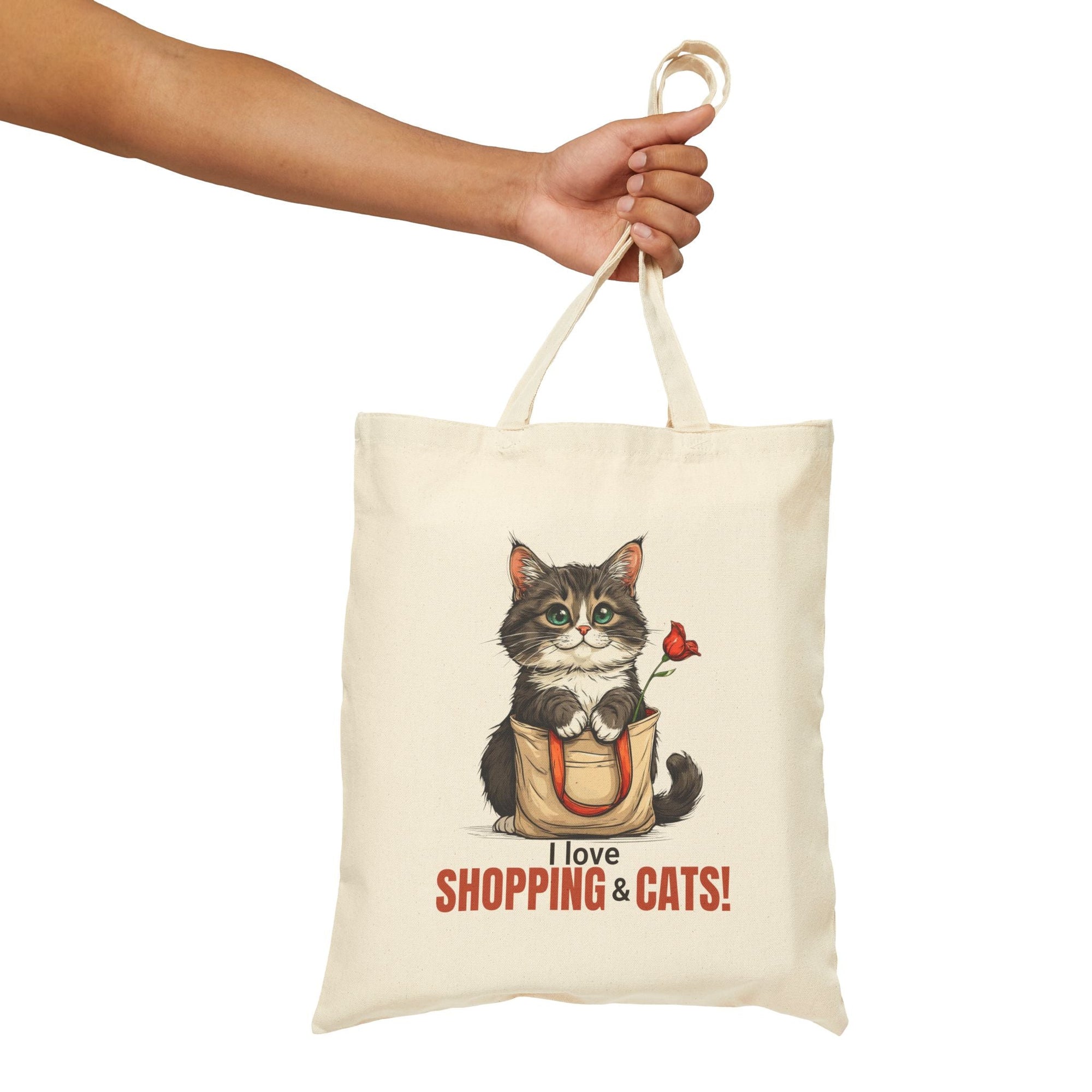 Love Shopping & Cats Tote Bag, Eco - Friendly Canvas - Bags, Tote - EpiAl's Shop