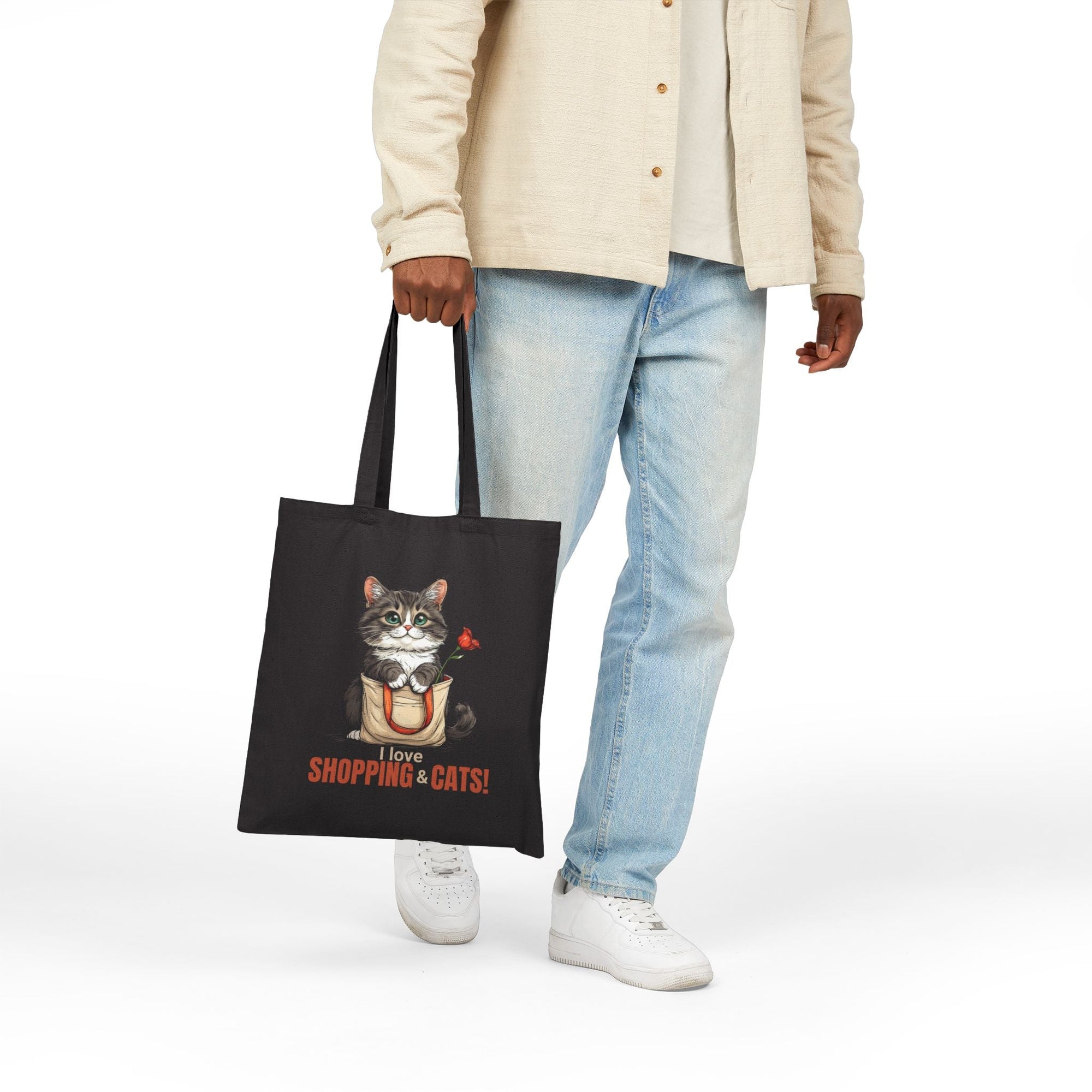 Love Shopping & Cats Tote Bag, Eco - Friendly Canvas - Bags, Tote - EpiAl's Shop