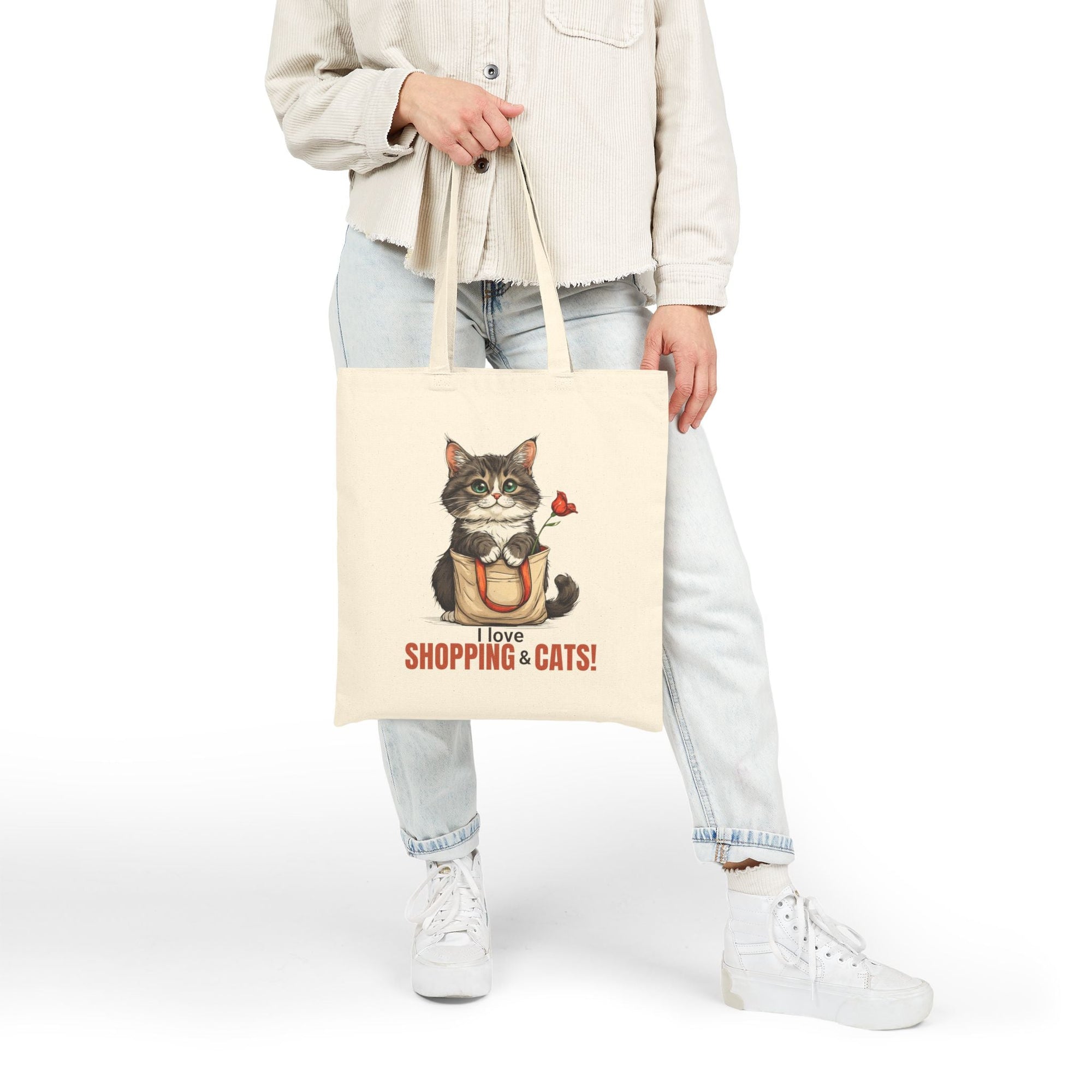 Love Shopping & Cats Tote Bag, Eco - Friendly Canvas - Bags, Tote - EpiAl's Shop