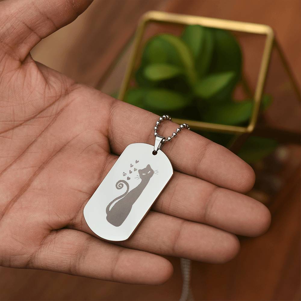 Loving Cat Engraved Dog Tag Necklace - Jewelry - Epileptic Al’s Shop