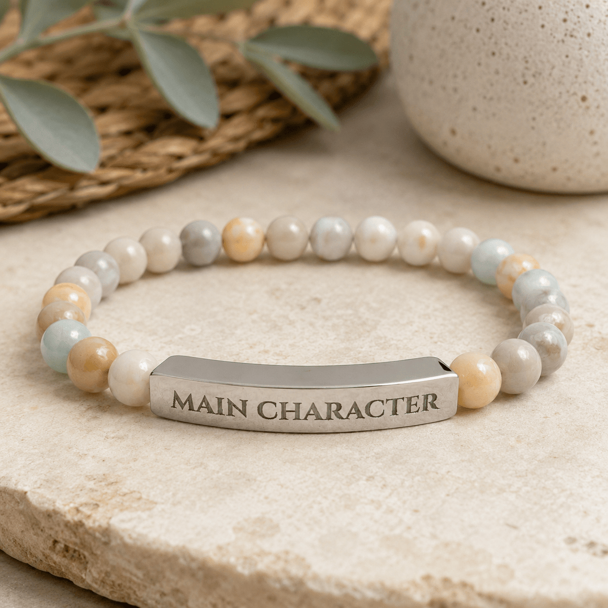 Main Character Natural Stone Engraved Bar Bracelet - Jewelry, Bracelets - EpiAl's Shop