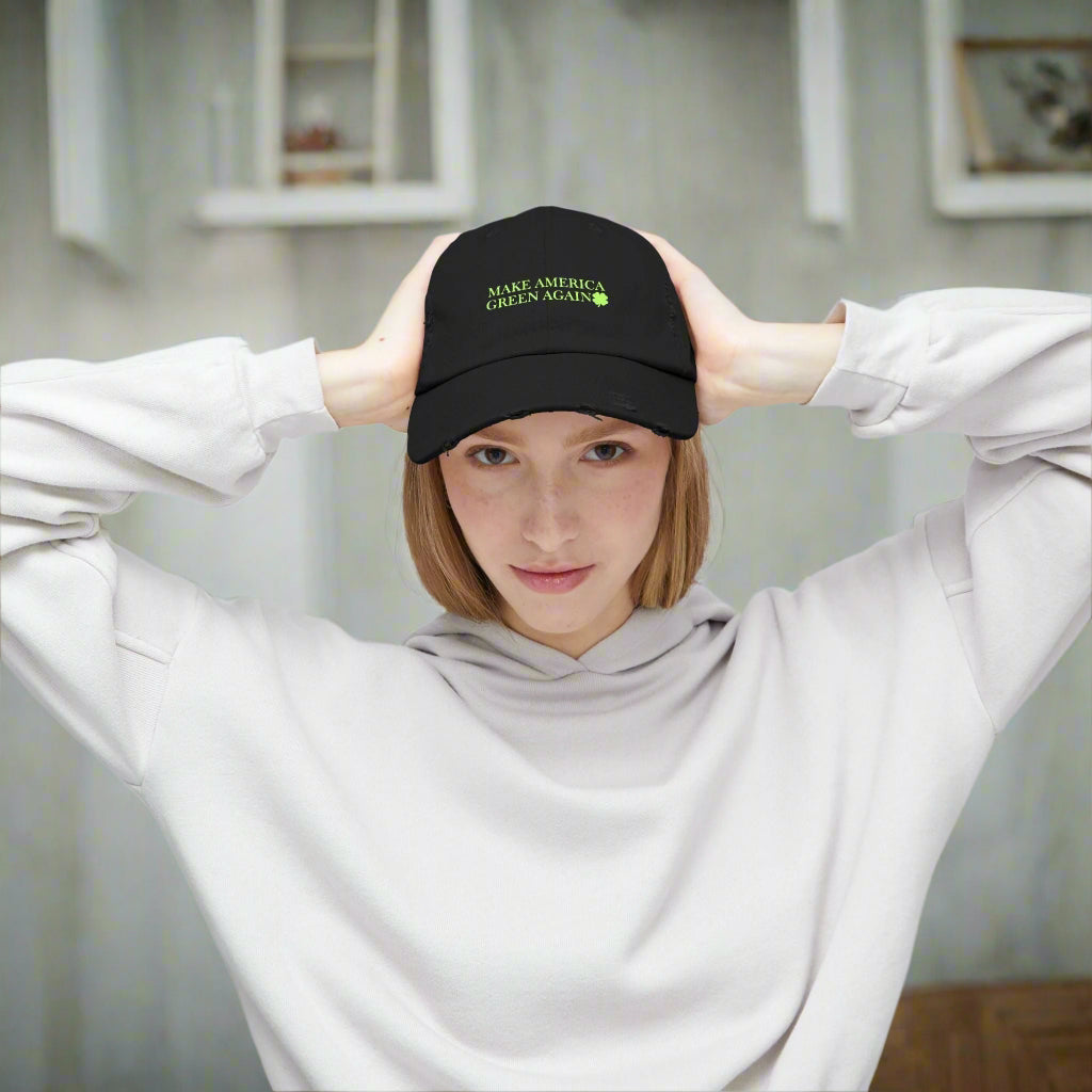 Make America Green Again Distressed Cap - Unisex Eco - Friendly Hat - Hats, Baseball & Trucker - EpiAl's Shop