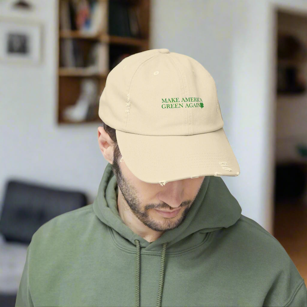 Make America Green Again Distressed Cap - Unisex Eco - Friendly Hat - Hats, Baseball & Trucker - EpiAl's Shop