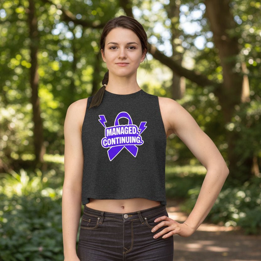 Managed. Continuing. Women’s Crop Top | Epilepsy Awareness - Clothing, Women, T-Shirts, Cropped - EpiAl's Shop