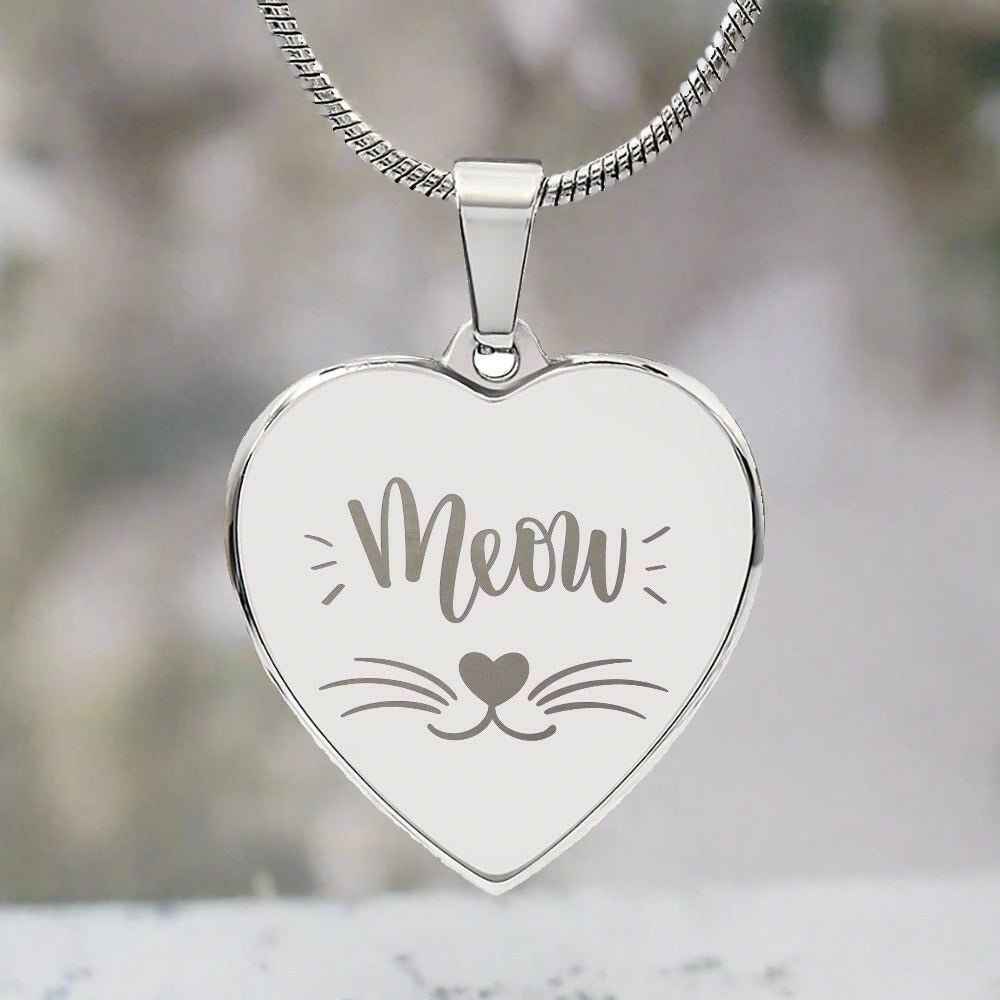 Meow Heart Necklace - Personalized Engraved Jewelry for Cat Lovers - EpiAl's Shop