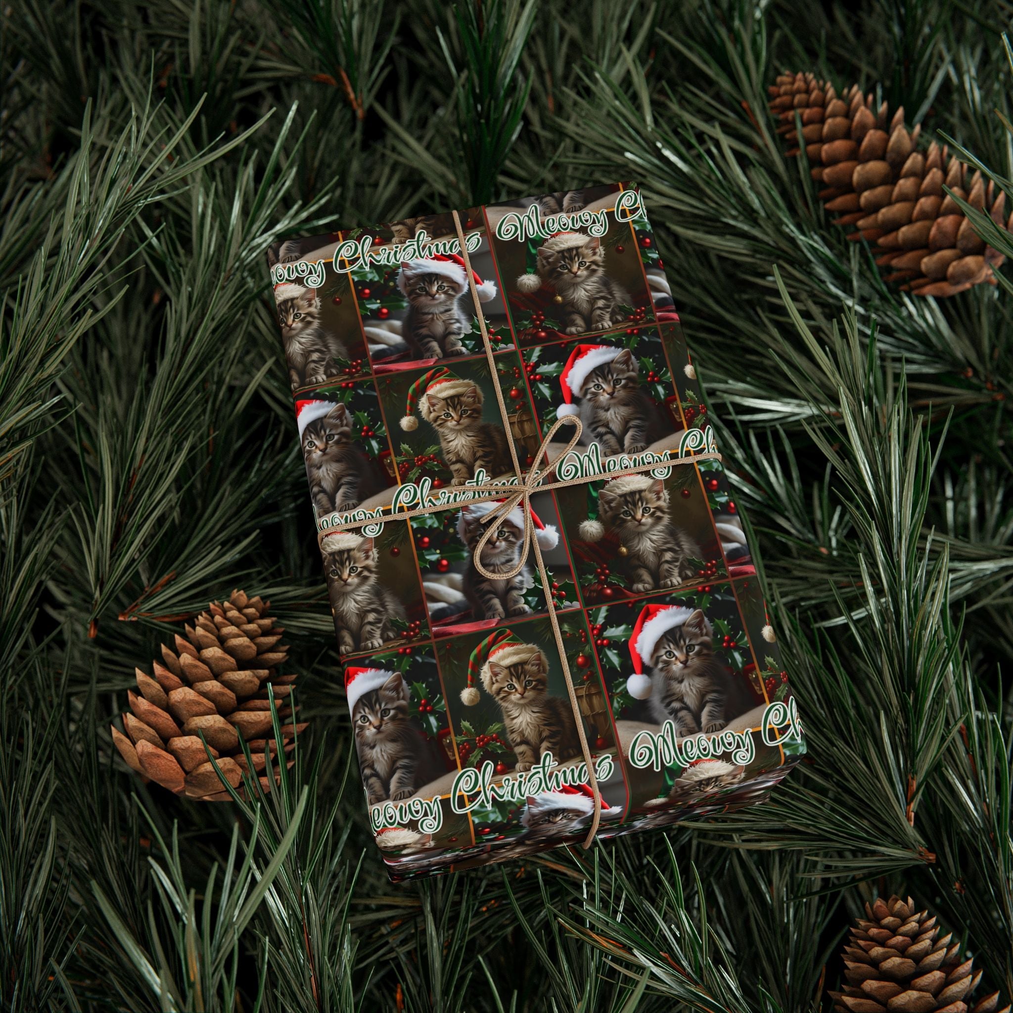 Meowy Christmas Kitten Themed Gift Wrap - Paper Products, Gift Wrapping Paper - EpiAl's Shop