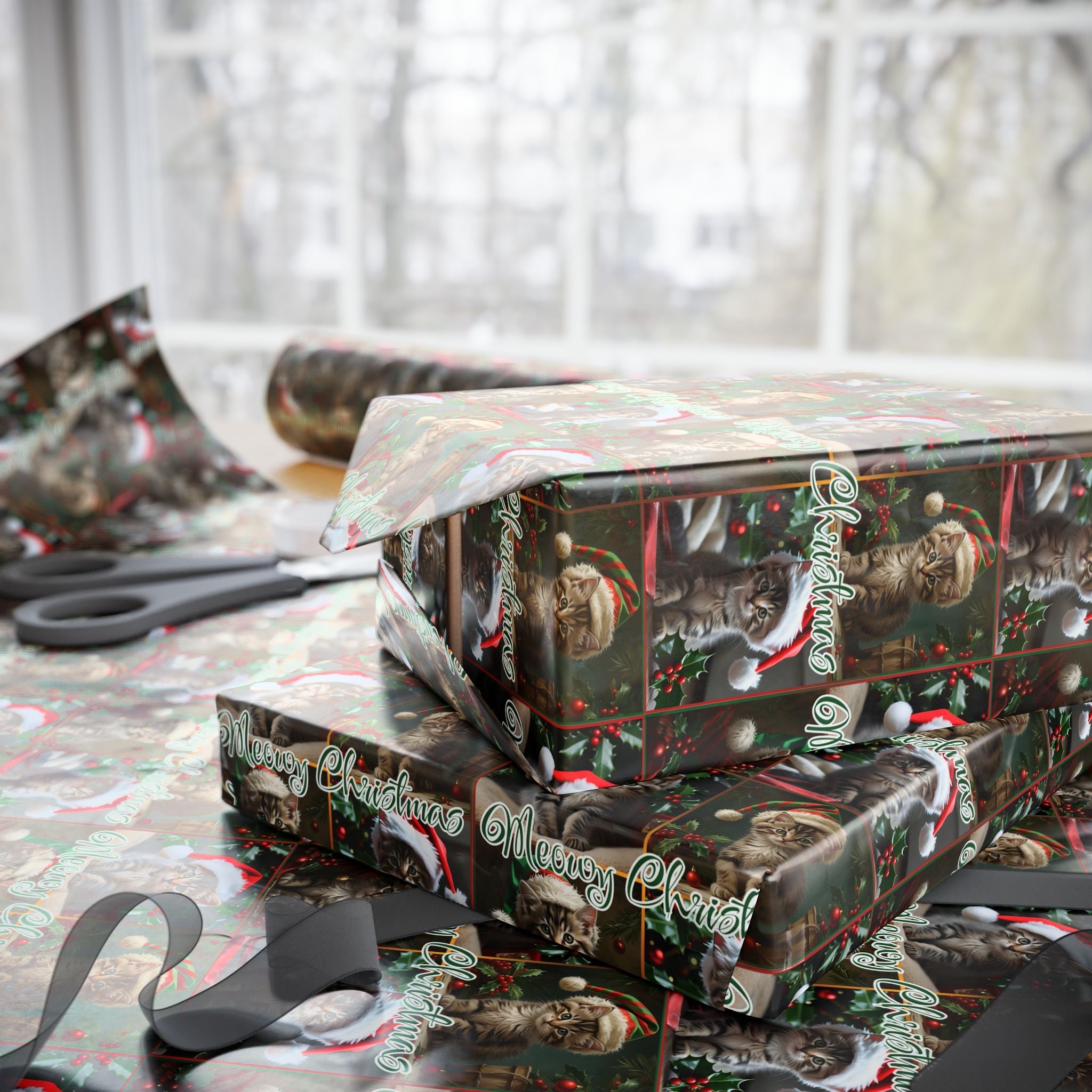 Meowy Christmas Kitten Themed Gift Wrap - Paper Products, Gift Wrapping Paper - EpiAl's Shop