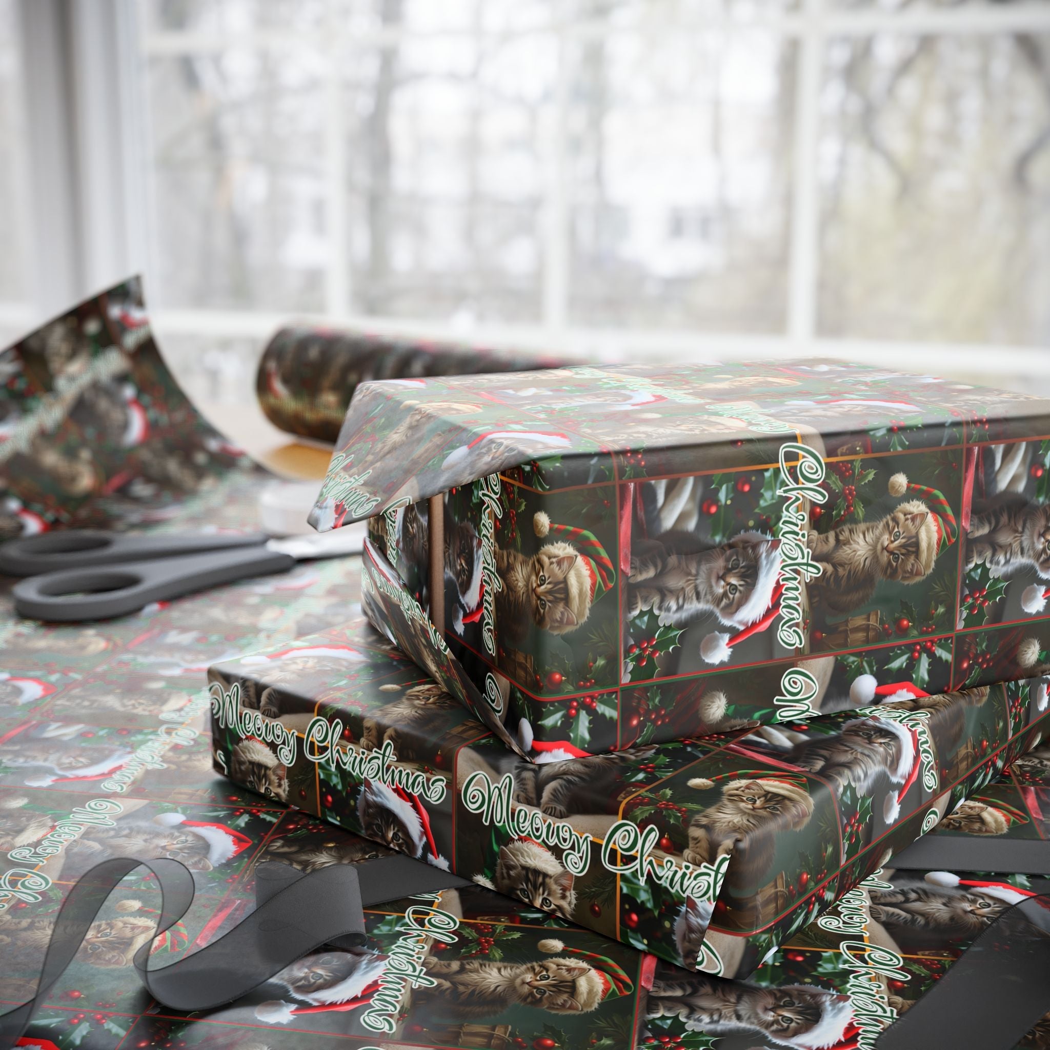 Meowy Christmas Kitten Themed Gift Wrap - Paper Products, Gift Wrapping Paper - EpiAl's Shop