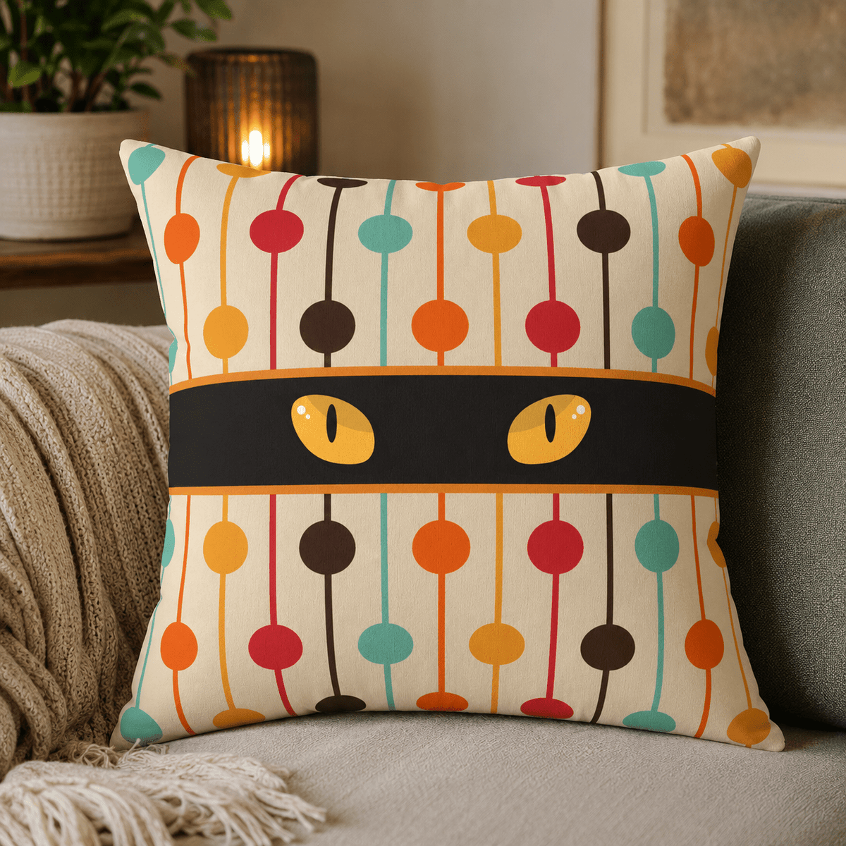 Mid-Century Cat Eyes Retro Throw Pillow - Decor, Pillows, Throw - EpiAl's Shop