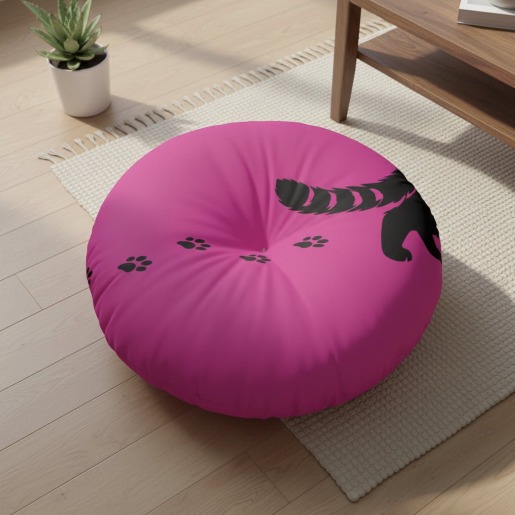 Midnight Cat Walk Round Floor Pillow – Hot Pink Paw Print Cushion (26" or 30") - Decor, Pillows, Floor - EpiAl's Shop