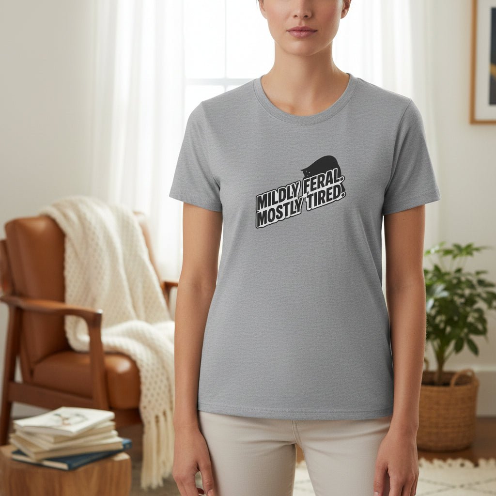 Mildly Feral Mostly Tired Slim Fit Cat Tee - Clothing, Women, T-Shirts - EpiAl's Shop