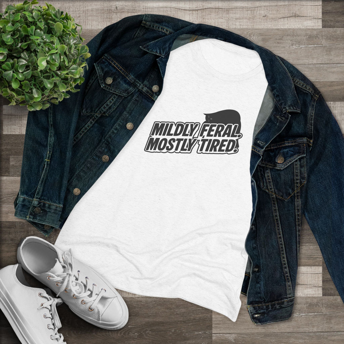 Mildly Feral Mostly Tired Slim Fit Cat Tee - Clothing, Women, T-Shirts - EpiAl's Shop