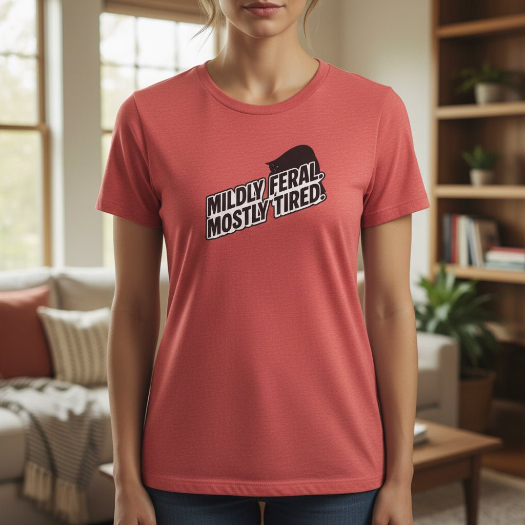 Mildly Feral Mostly Tired Slim Fit Cat Tee - Clothing, Women, T-Shirts - EpiAl's Shop