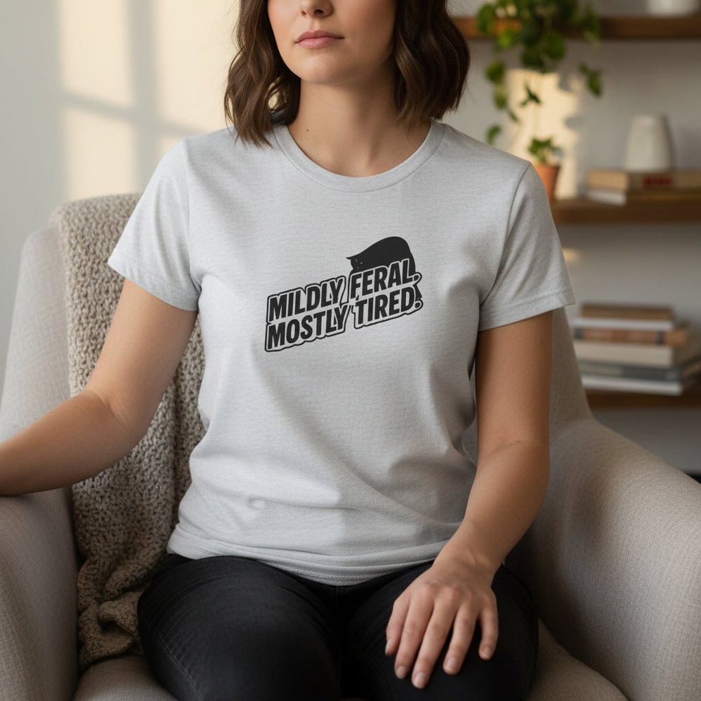 Mildly Feral Mostly Tired Slim Fit Cat Tee - Clothing, Women, T-Shirts - EpiAl's Shop
