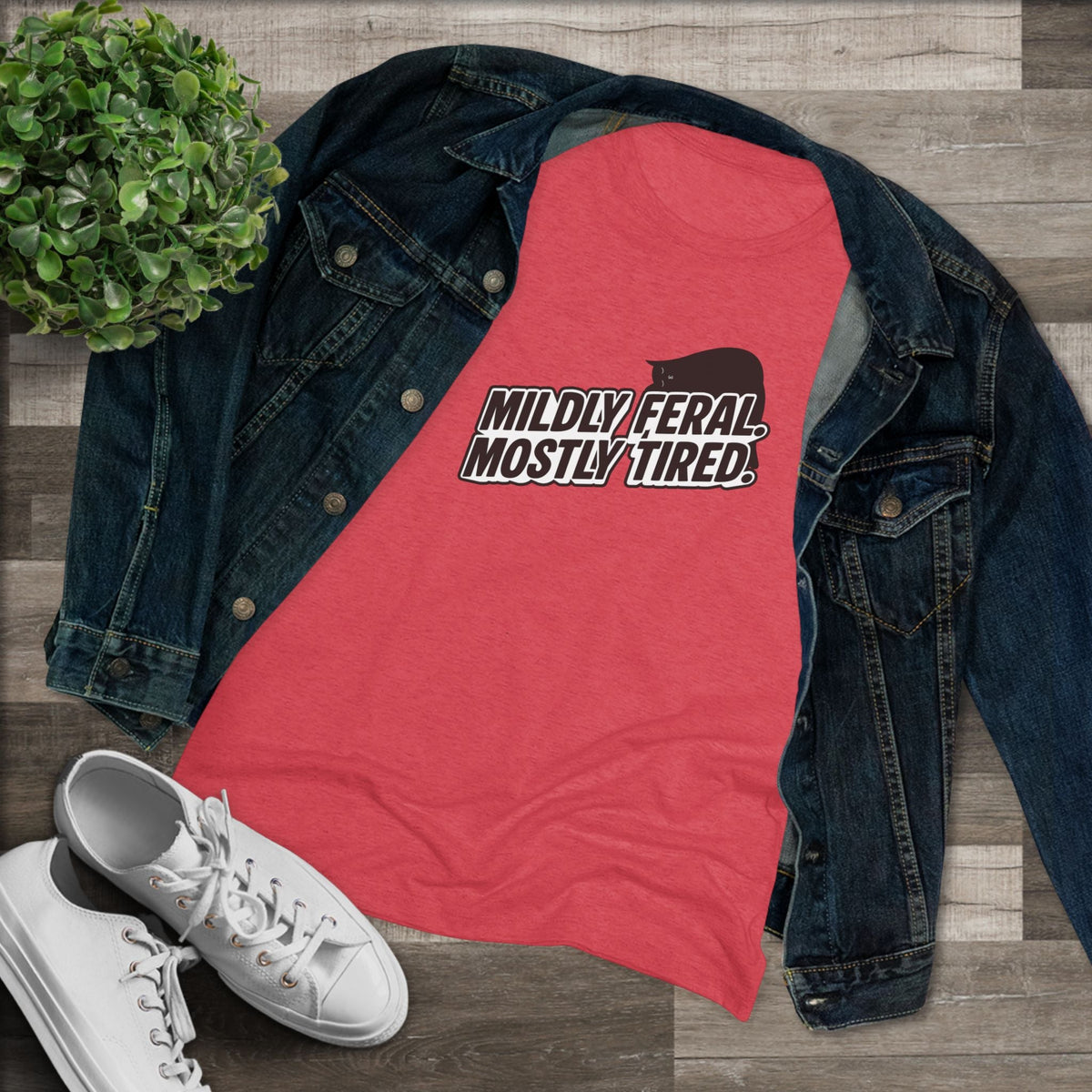 Mildly Feral Mostly Tired Slim Fit Cat Tee - Clothing, Women, T-Shirts - EpiAl's Shop