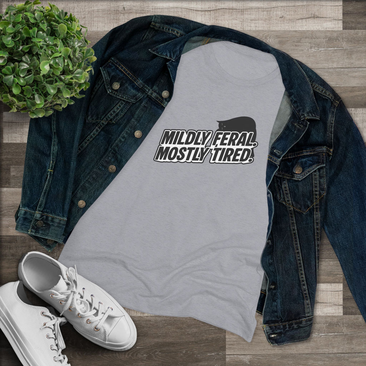 Mildly Feral Mostly Tired Slim Fit Cat Tee - Clothing, Women, T-Shirts - EpiAl's Shop