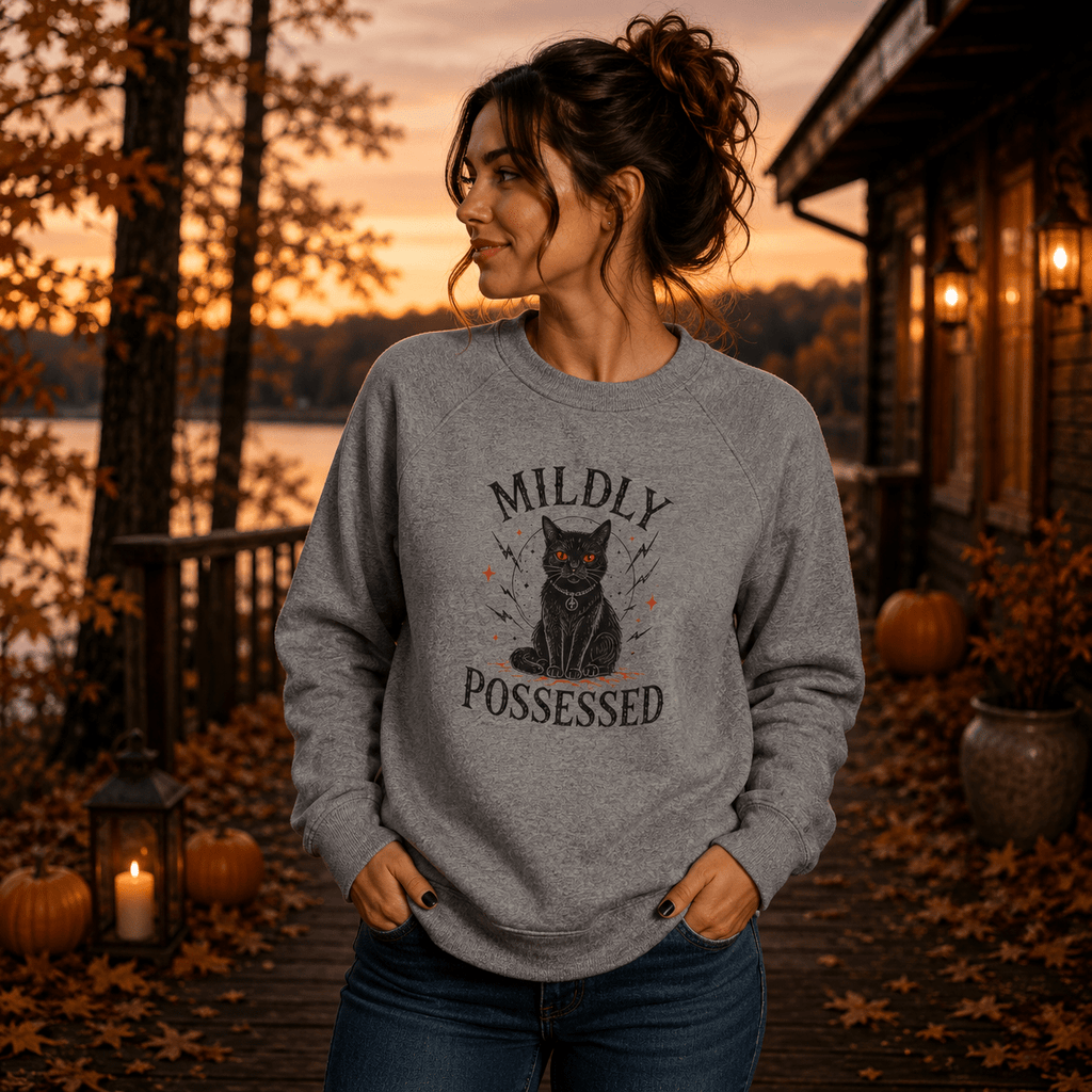 Mildly Possessed Black Cat Raglan Sweatshirt - Clothing, Unisex, Sweatshirts - EpiAl's Shop