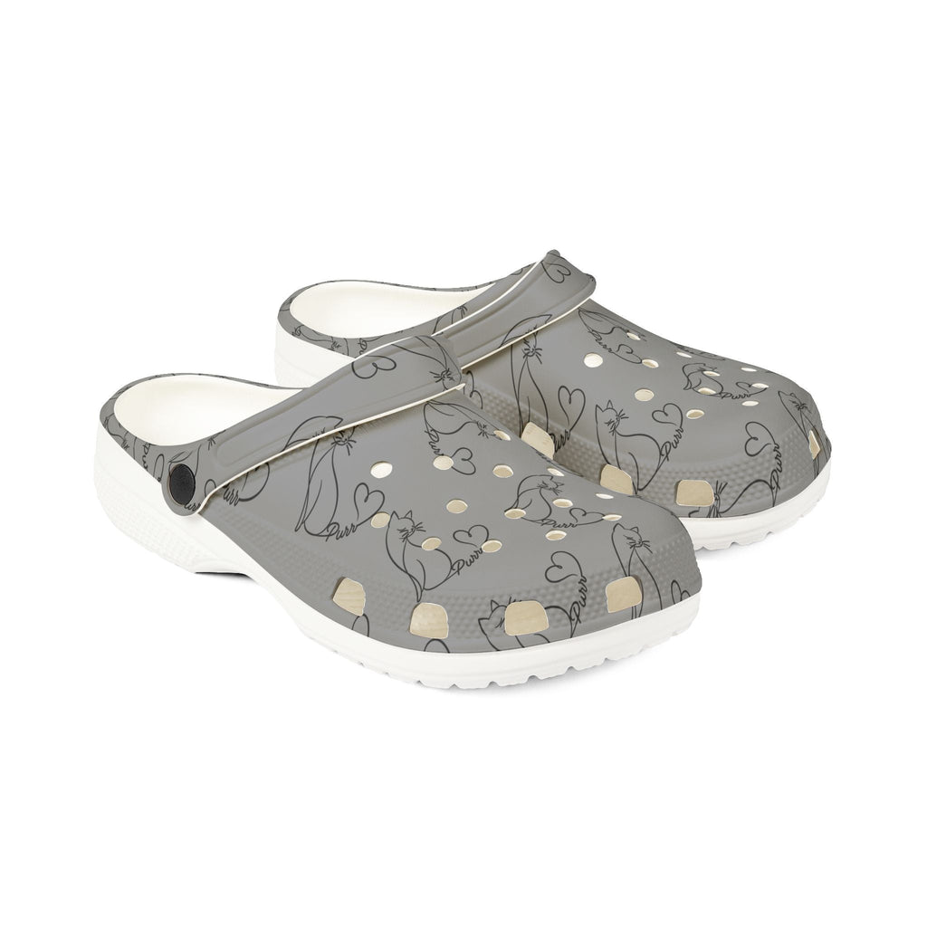 Minimalist Cat Line Art EVA Clogs – Grey All-Over Print Slip-Ons - Shoes, Clogs - EpiAl's Shop